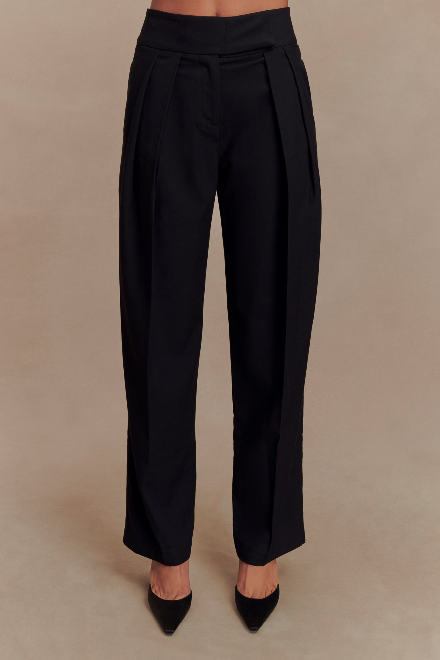 Penelope Pleated High Waisted Pants - Black