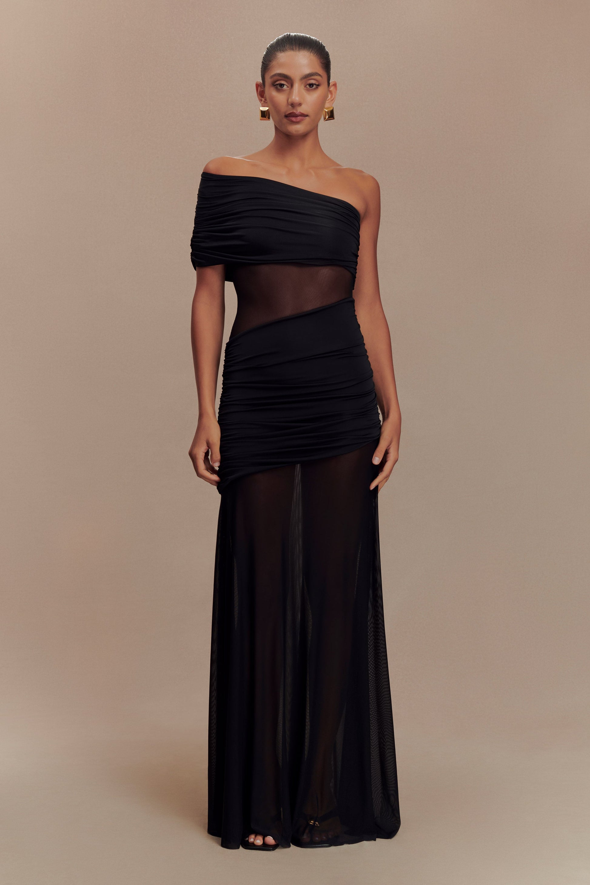 Dallas One Shoulder Mesh Maxi Dress - Black - View 2 | Shop Formal Dress