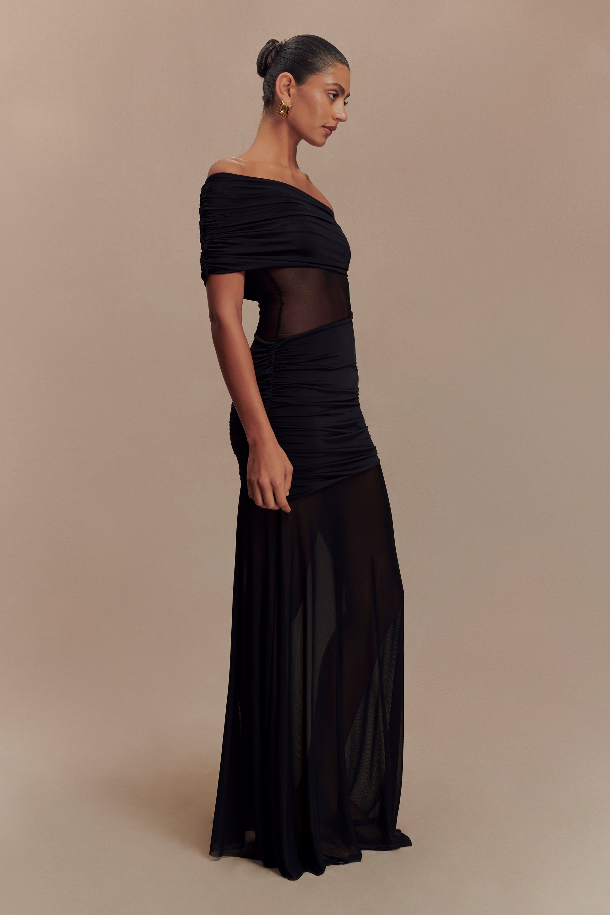 Dallas One Shoulder Mesh Maxi Dress - Black - View 5 | Shop Formal Dress