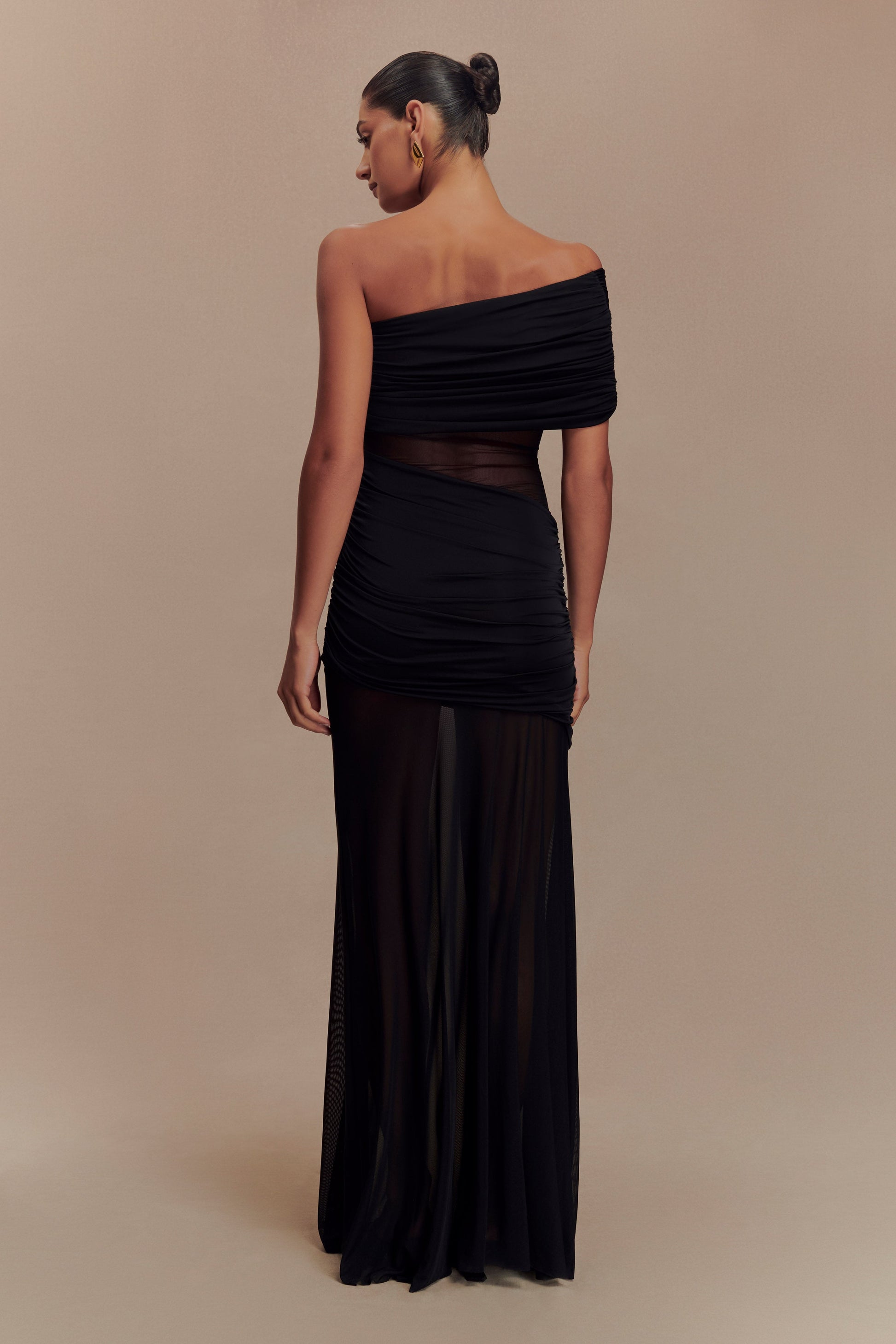 Dallas One Shoulder Mesh Maxi Dress - Black - View 3 | Shop Formal Dress