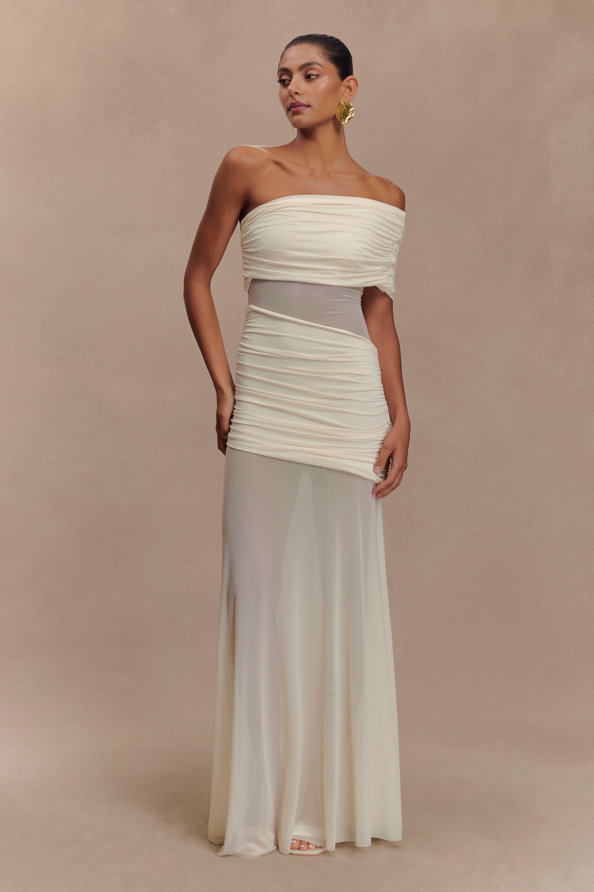 Dallas One Shoulder Mesh Maxi Dress - Ivory - View 1 | Shop Formal Dress