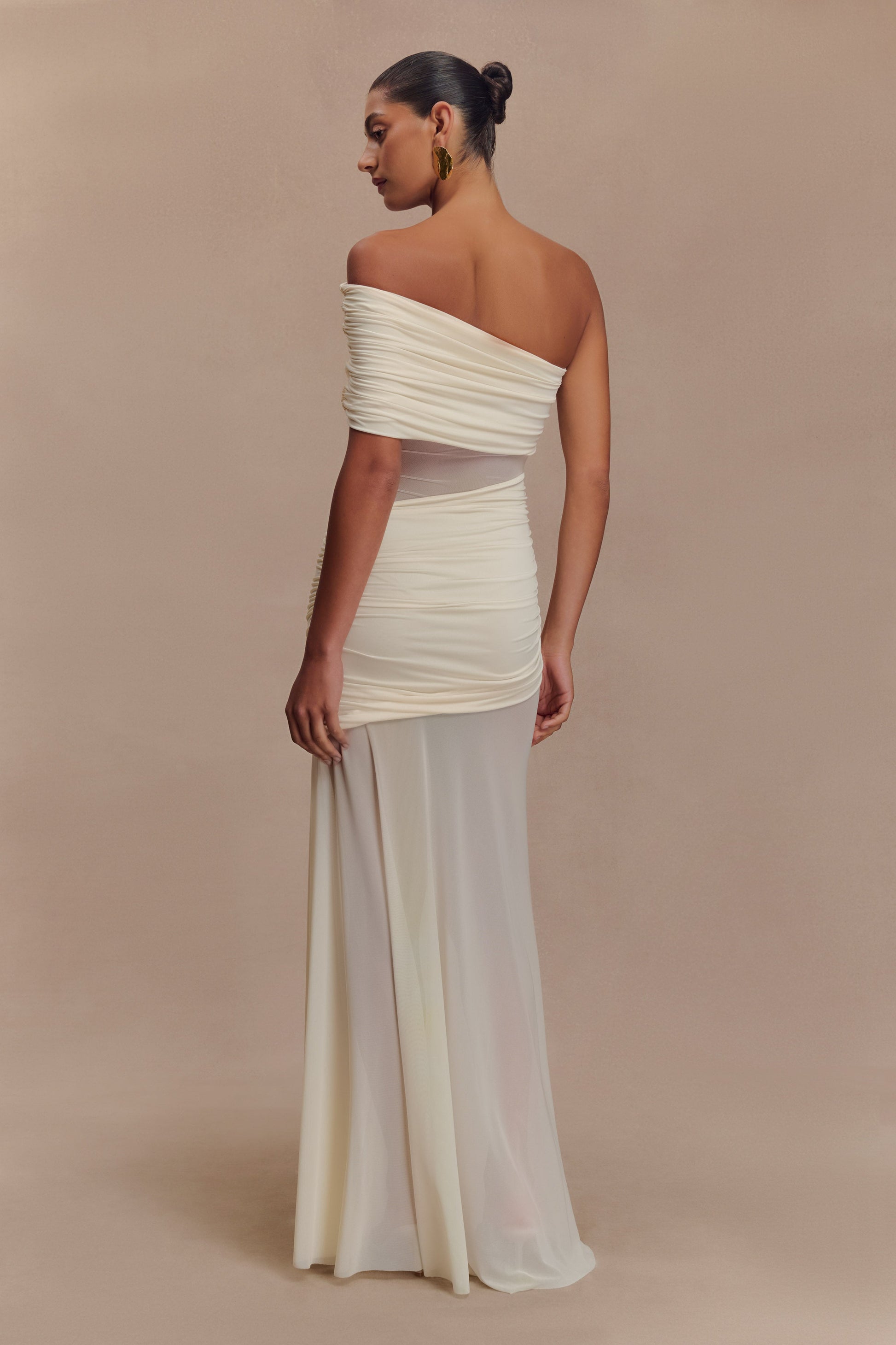 Dallas One Shoulder Mesh Maxi Dress - Ivory - View 3 | Shop Formal Dress