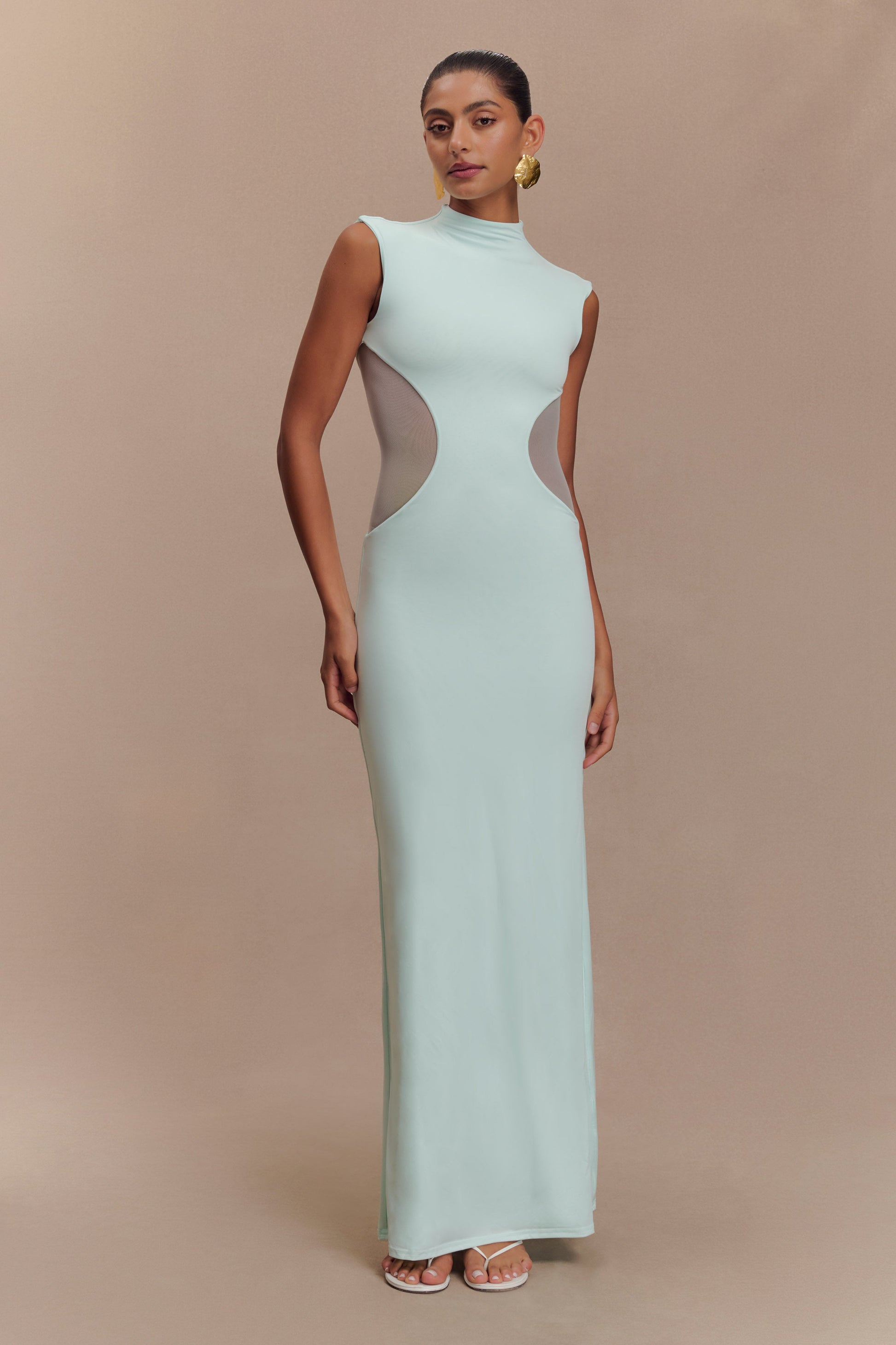 Collective Dress - Massie Slinky And Mesh Maxi Dress - Lagoon image 1