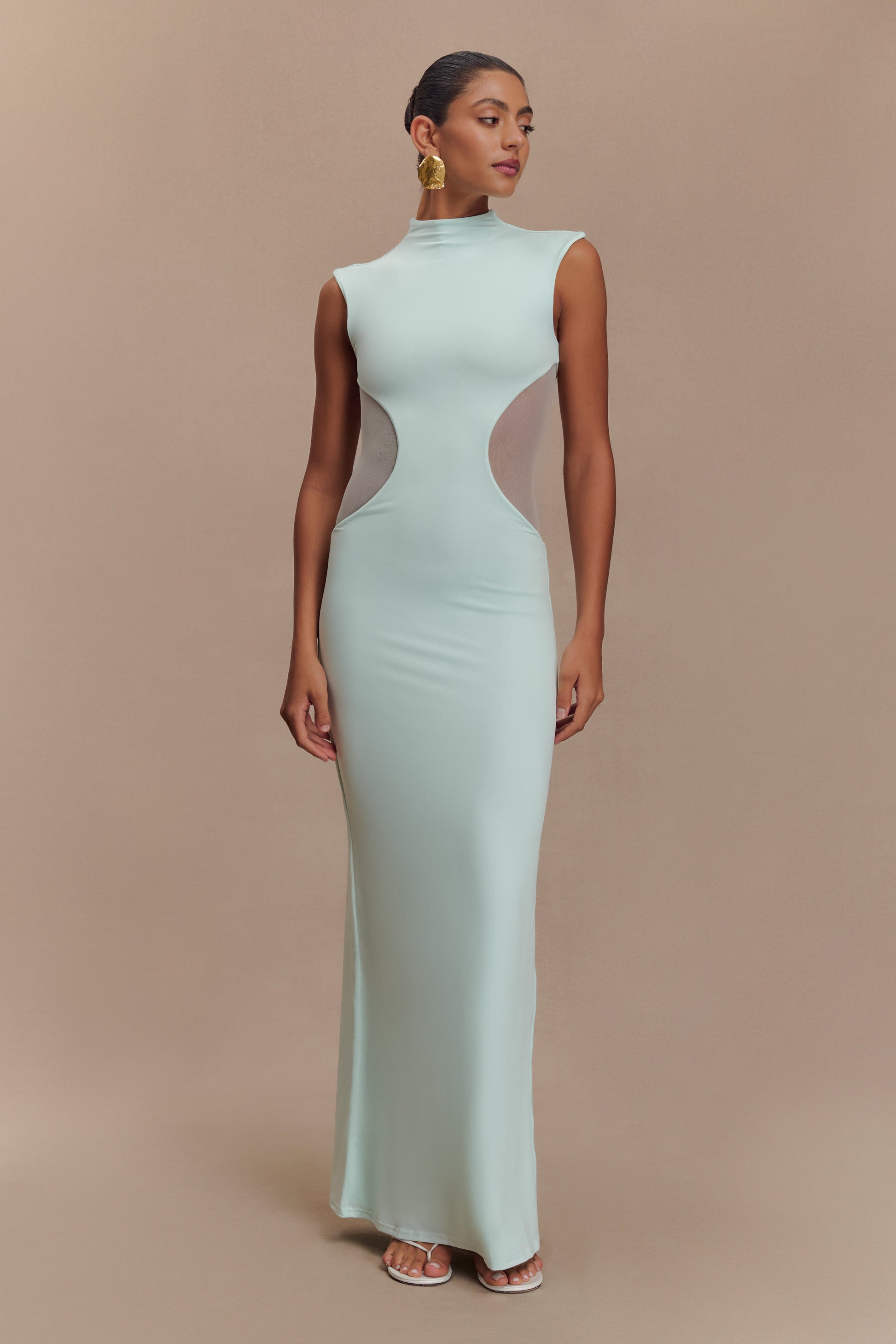 Collective Dress - Massie Slinky And Mesh Maxi Dress - Lagoon image 6