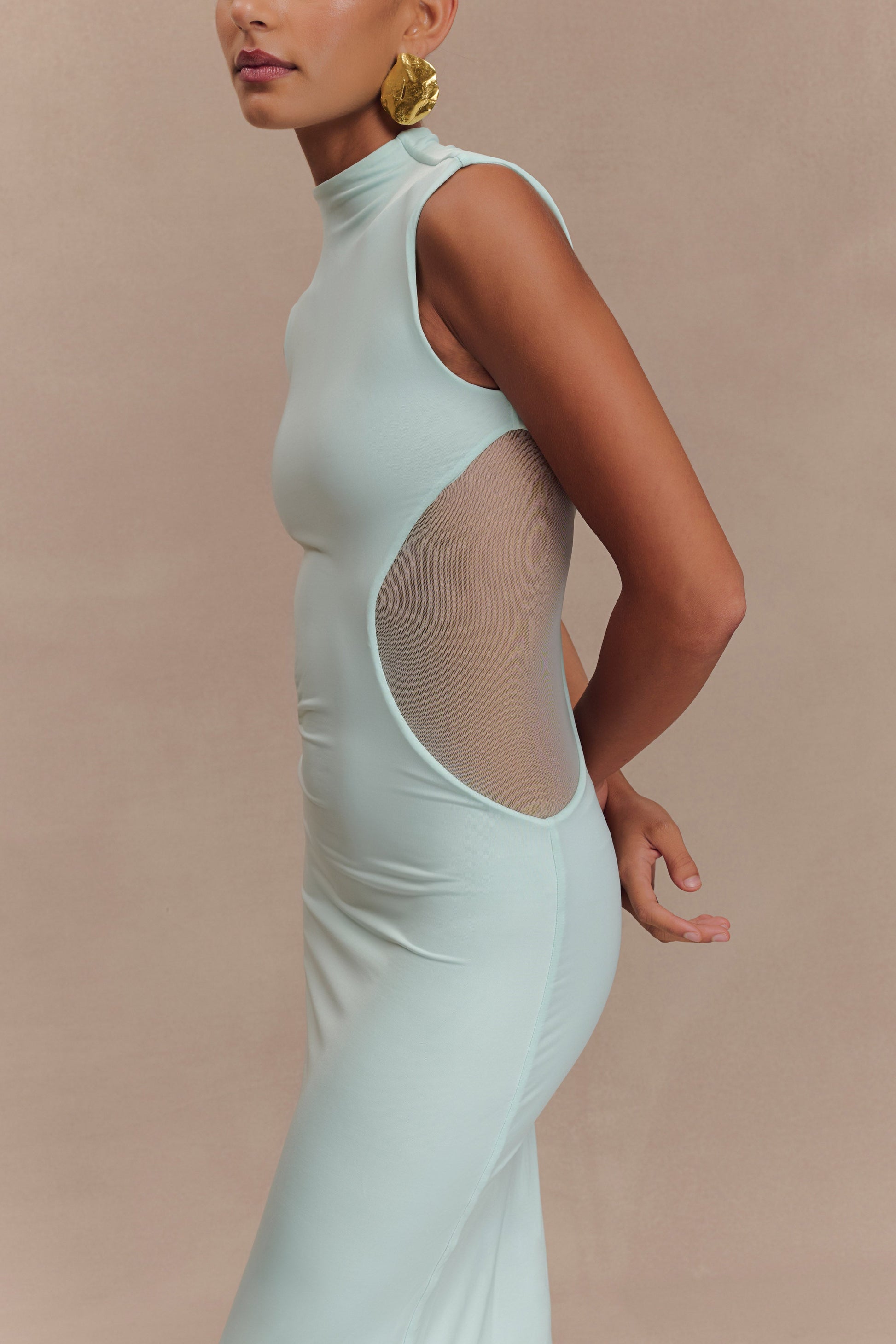 Collective Dress - Massie Slinky And Mesh Maxi Dress - Lagoon image 4