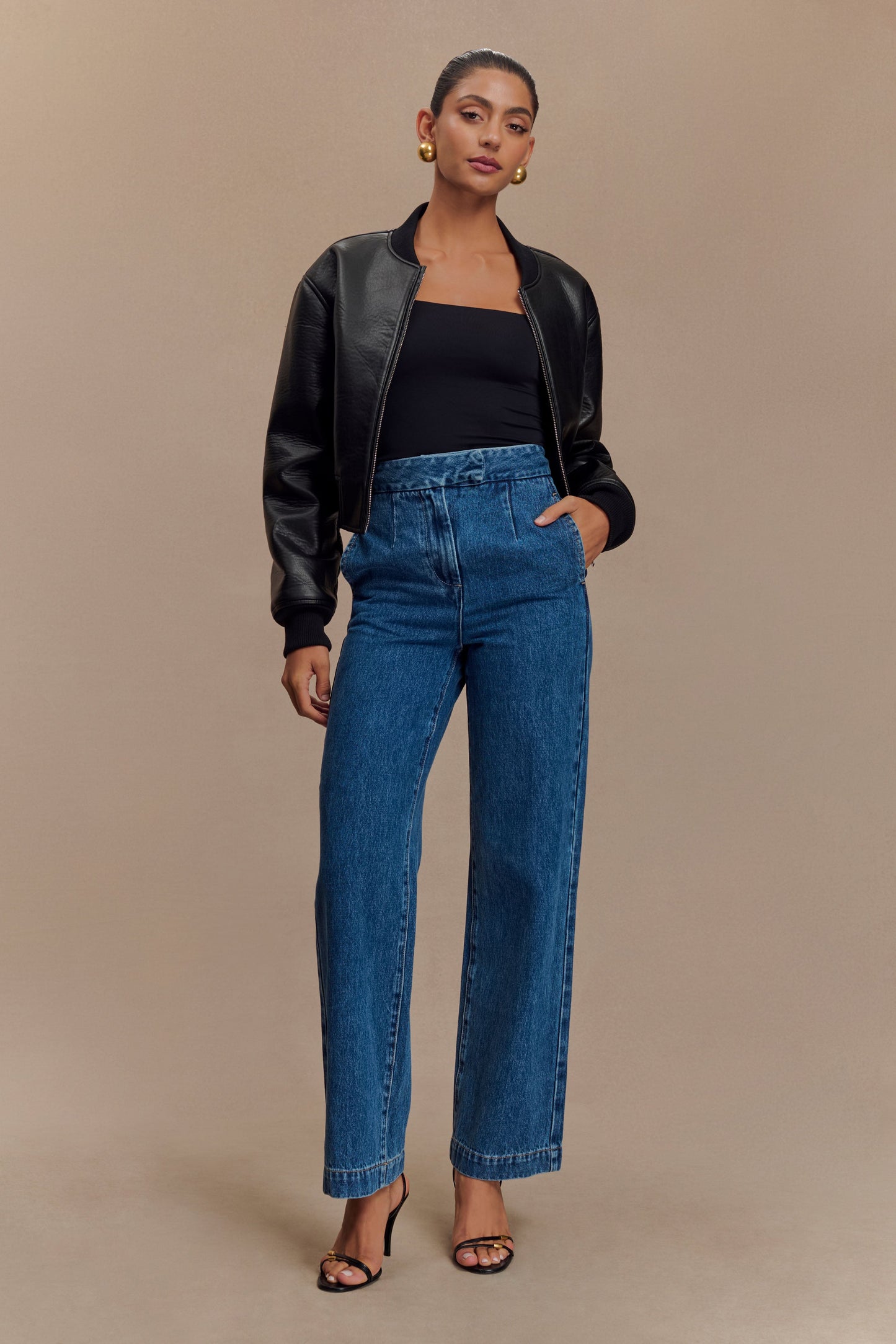 Codi Faux Leather Bomber Jacket - Black