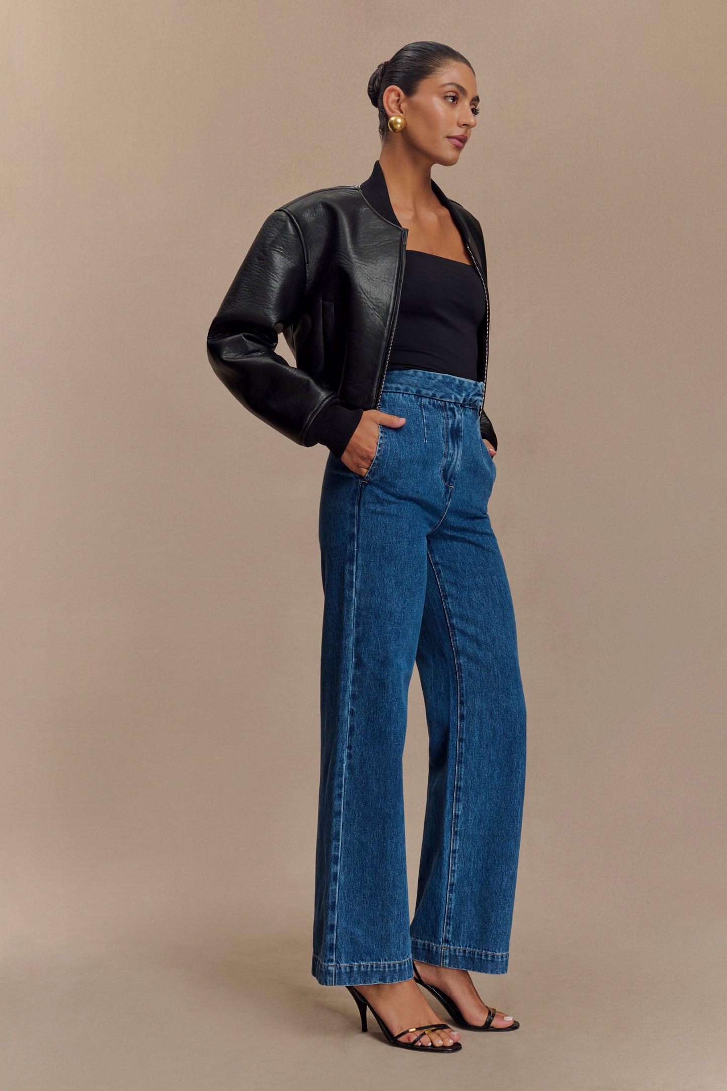 Codi Faux Leather Bomber Jacket - Black