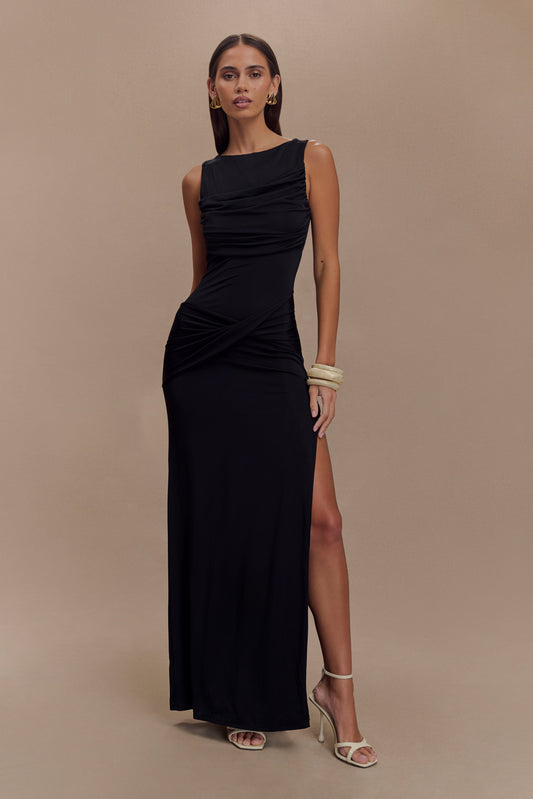Collective Dress - Henley Slinky Drape Maxi Dress - Black image 1
