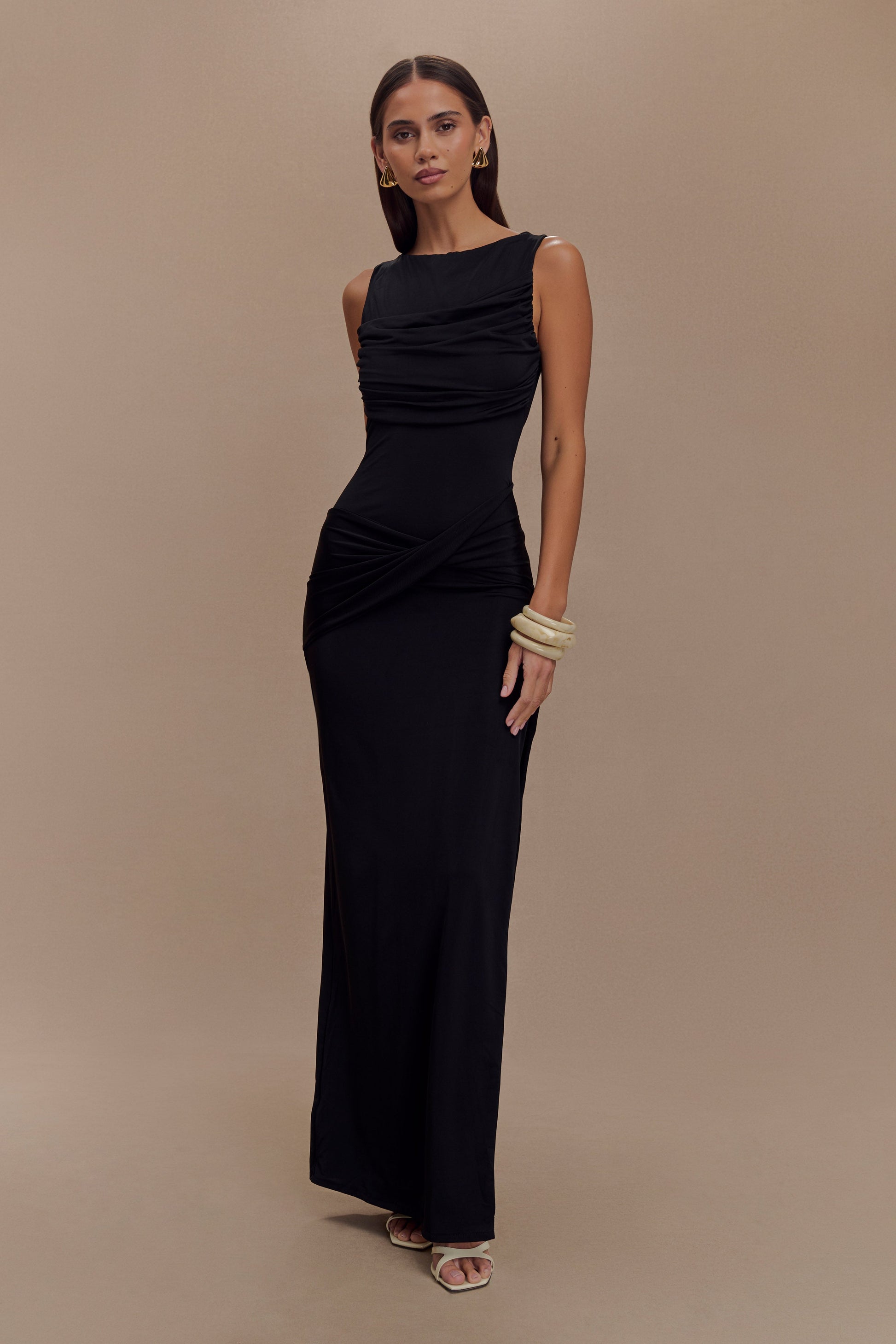 Collective Dress - Henley Slinky Drape Maxi Dress - Black image 6