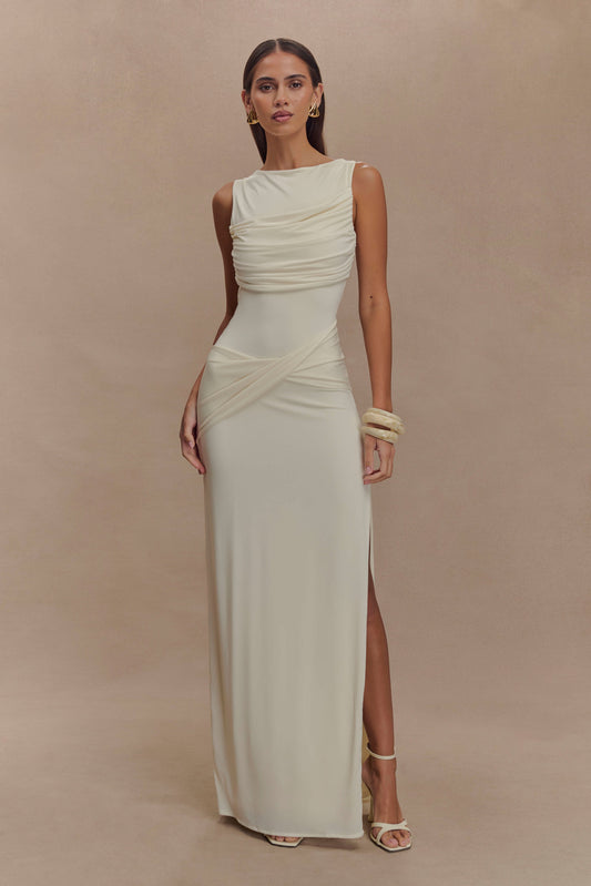 Collective Dress - Henley Slinky Drape Maxi Dress - Ivory image 1
