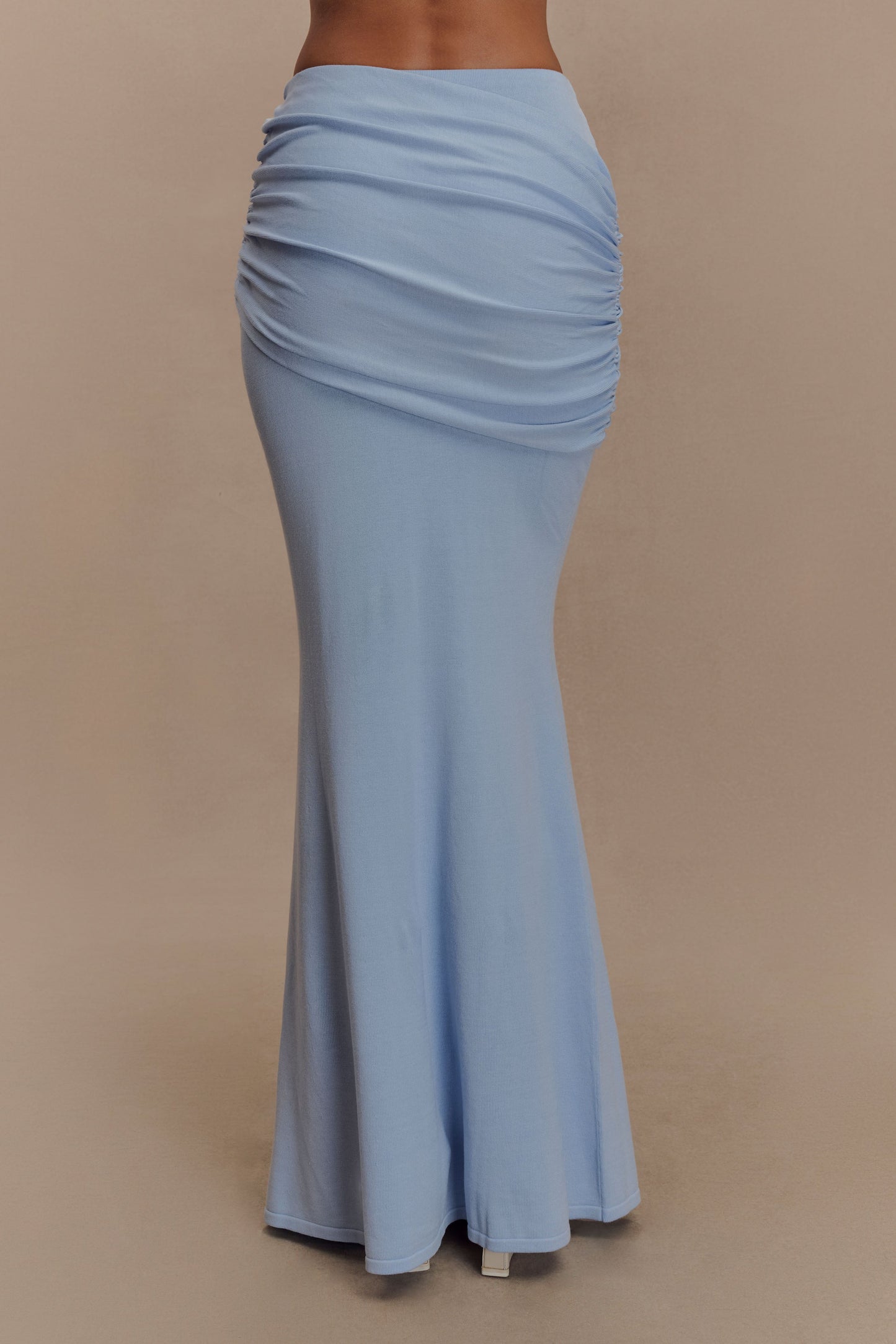 Irene Gathered Knit Maxi Skirt - Blue