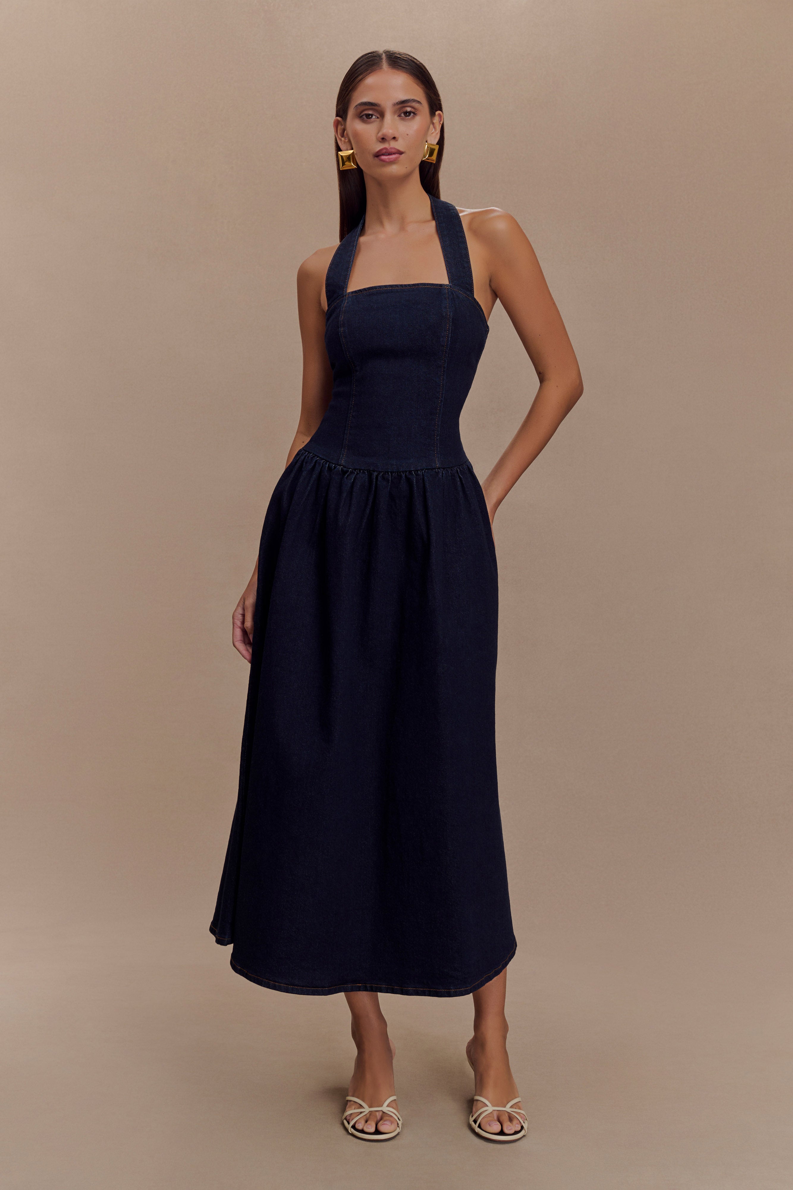 Caroline Denim Halter Midi Dress