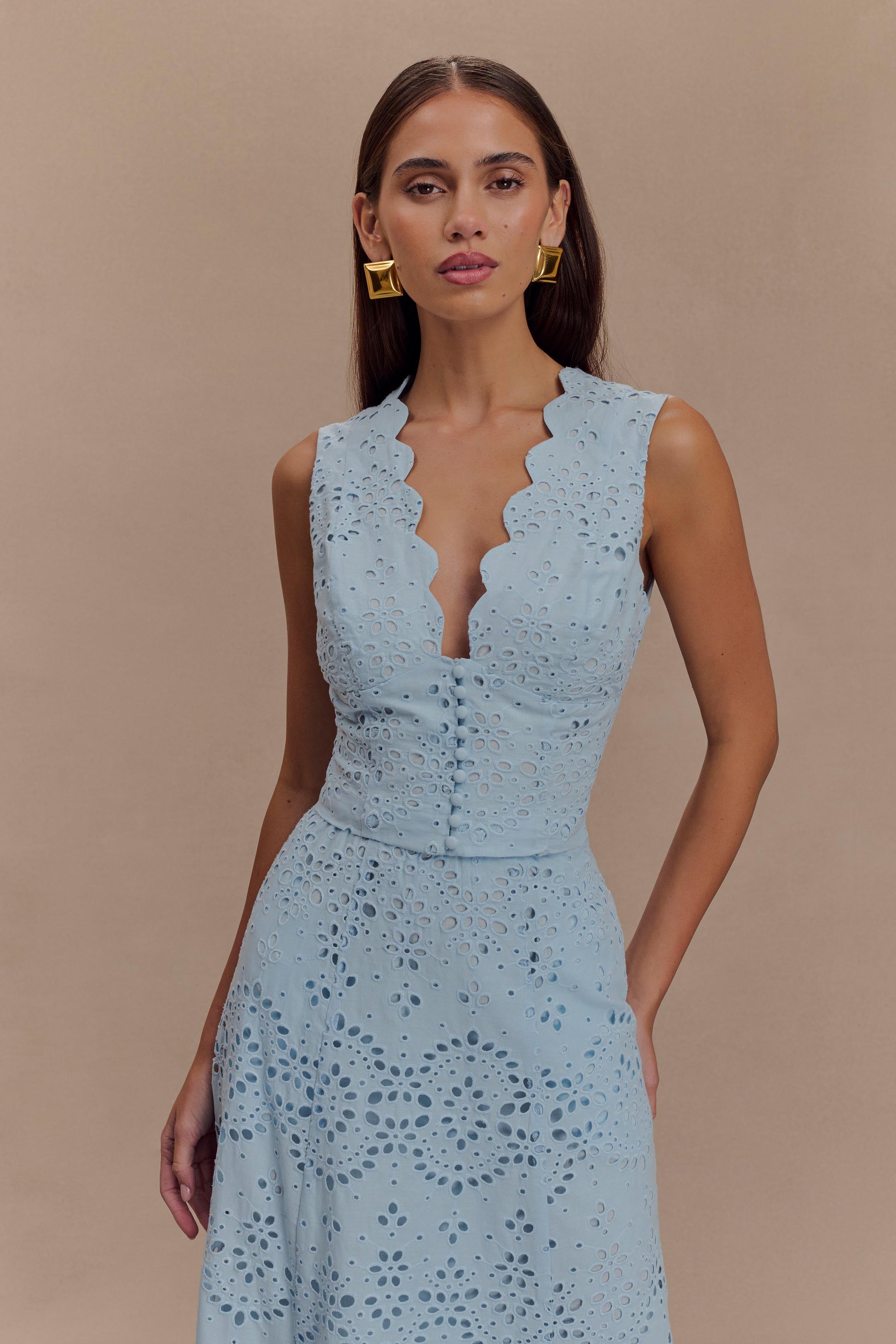 Collective Tops - Arla Sleeveless Broderie Top - Pale Cornflower Blue secondary image