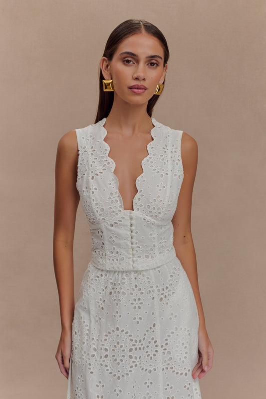 Collective Tops - Arla Sleeveless Broderie Top - White featured image