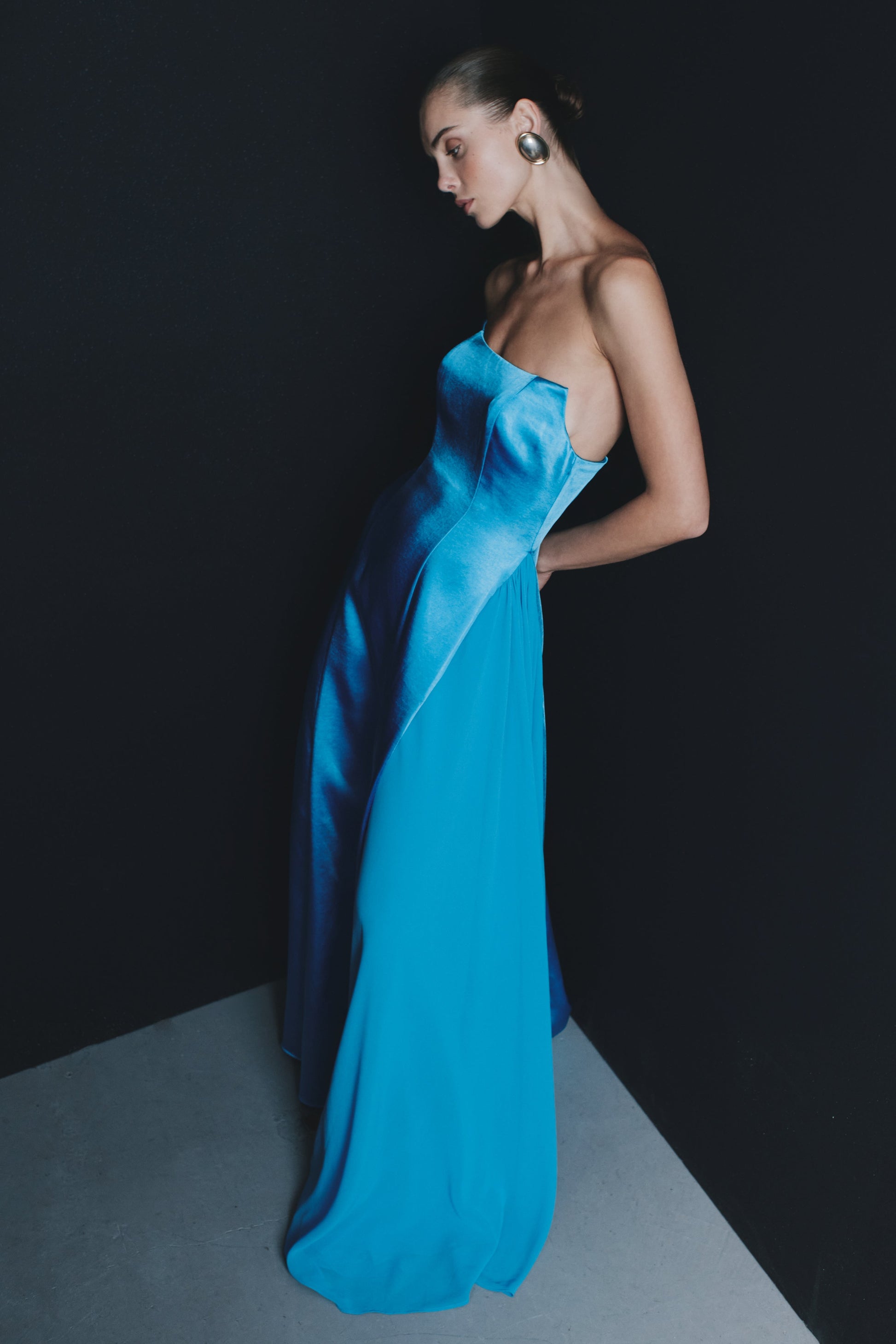 Collective Dress - Rosella Satin Strapless Maxi Dress - Cyan Blue image 4