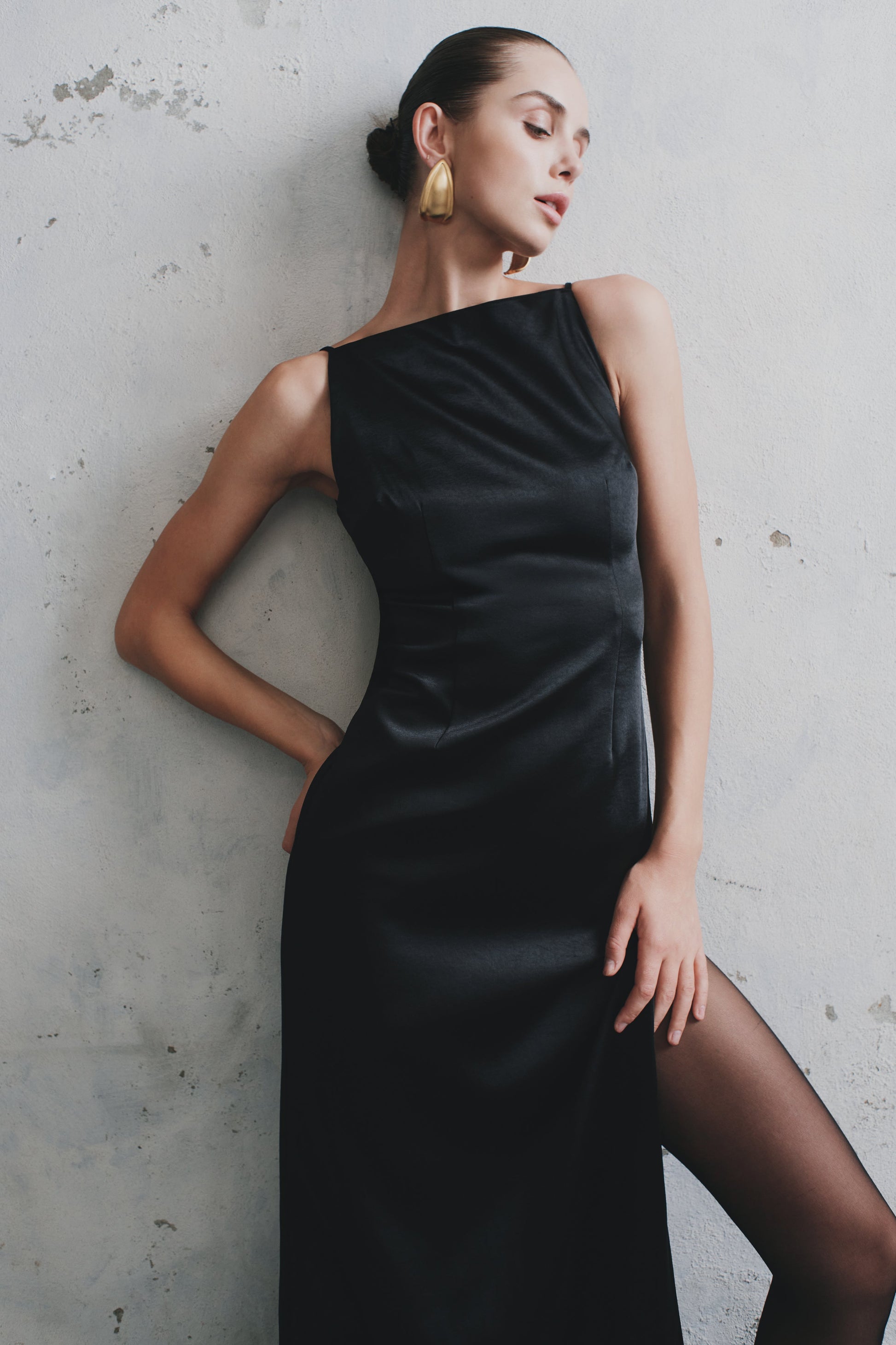 Violet Sleeveless Satin Maxi Dress - Black - View 4 | Shop Formal Dress