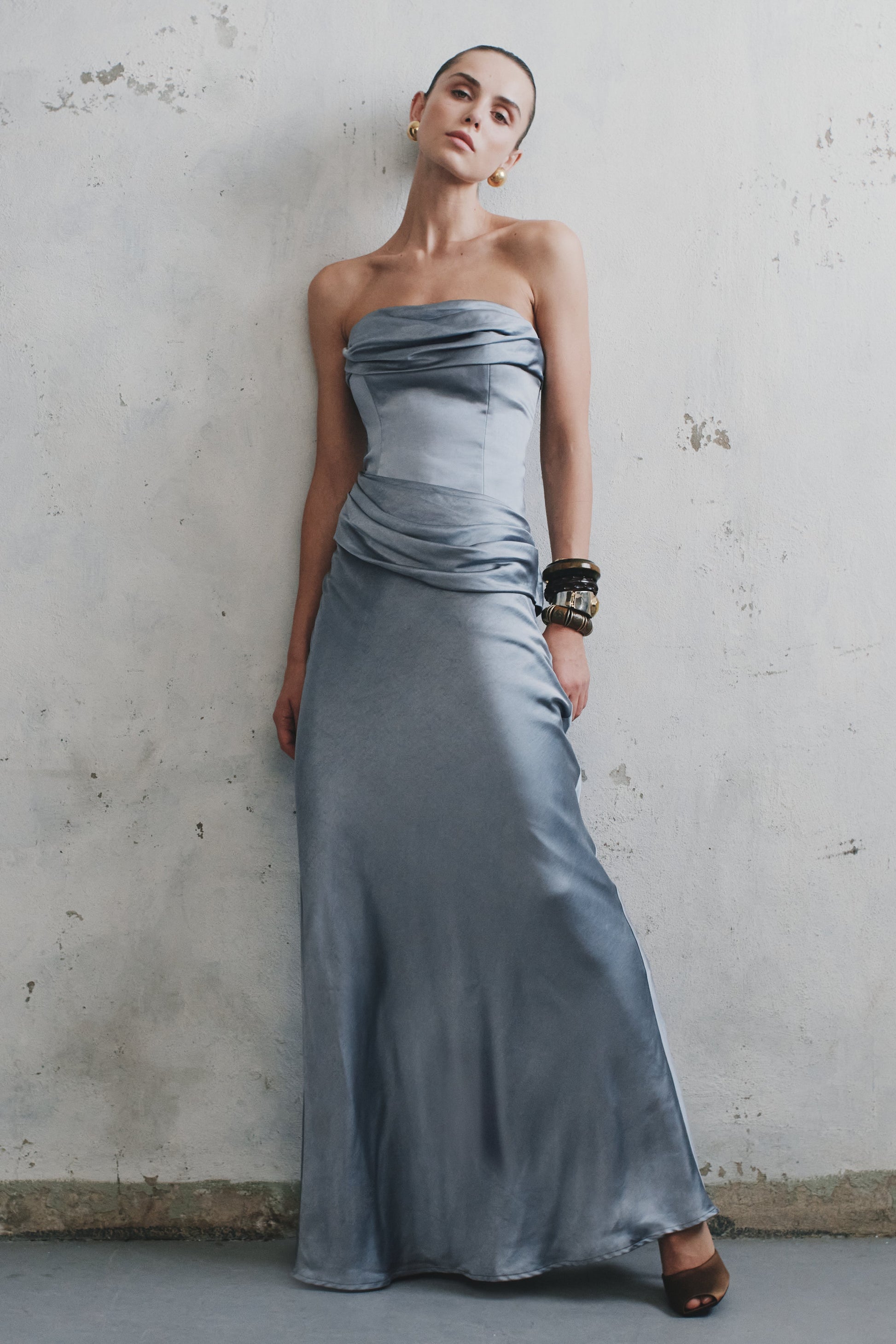 Collective Dress - Jasmine Strapless Satin Maxi Dress - Frosted Blue image 5