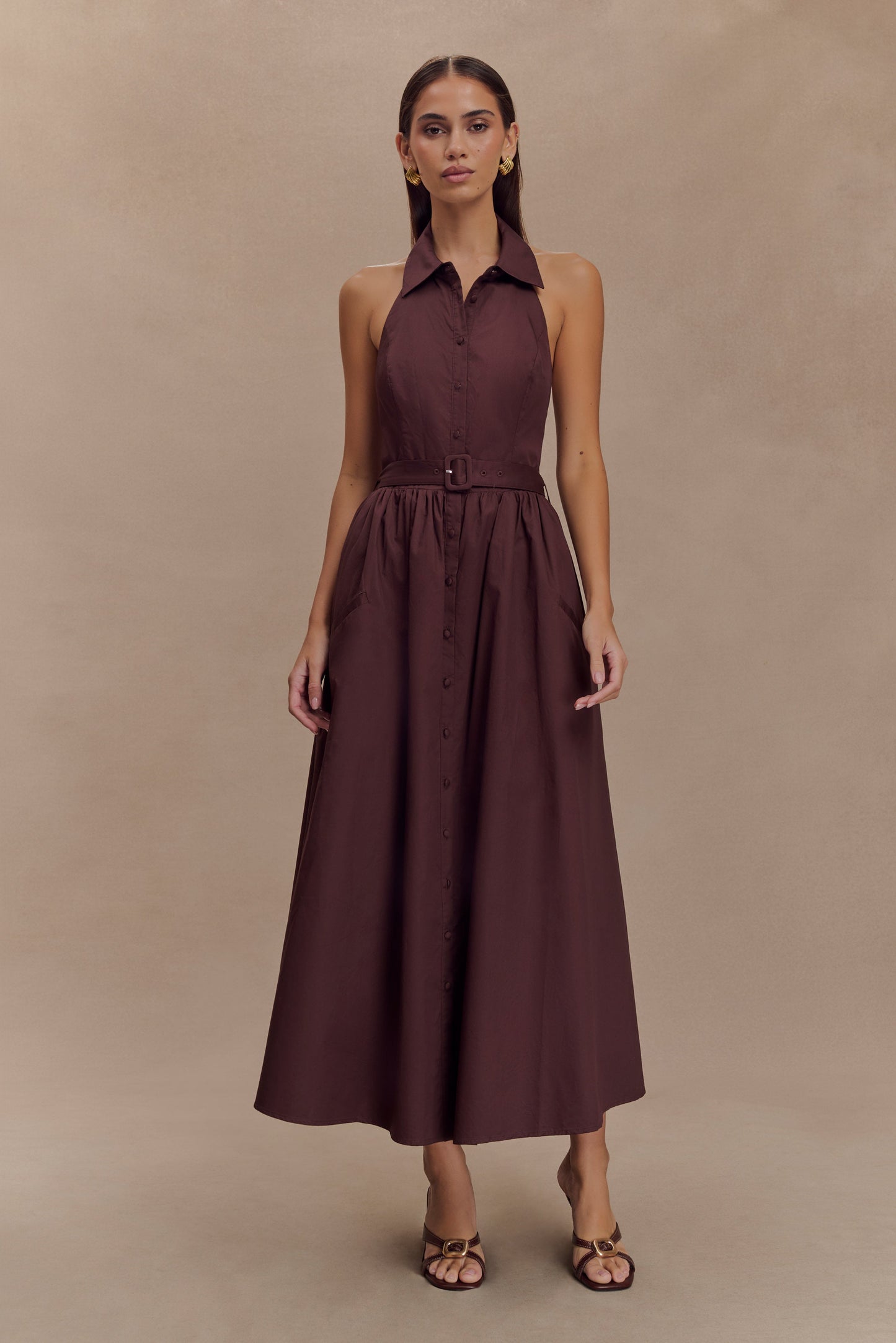 Cindy Collared Midi Dress - Chocolate