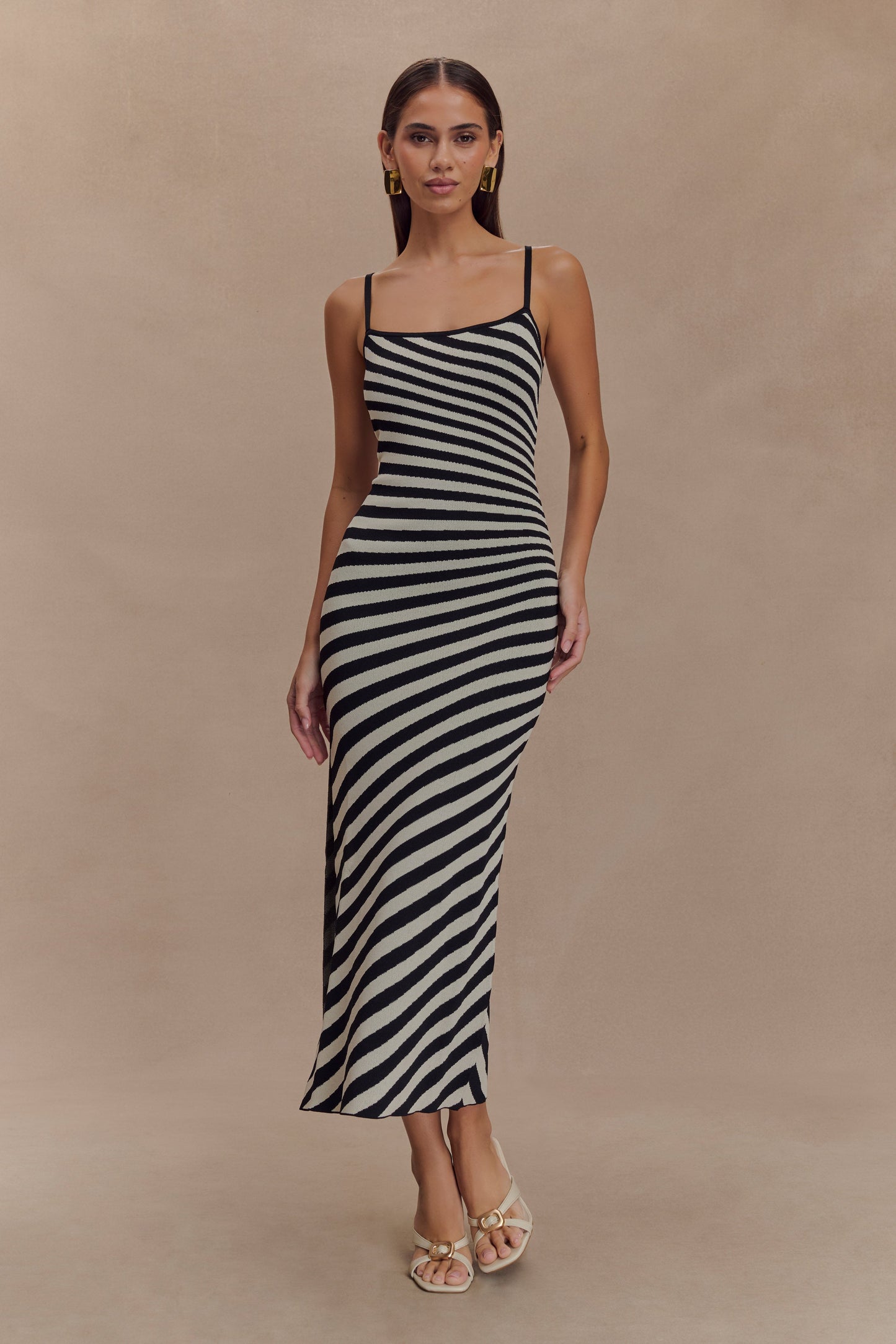 Raven Striped Knit Midi Dress - Black/White