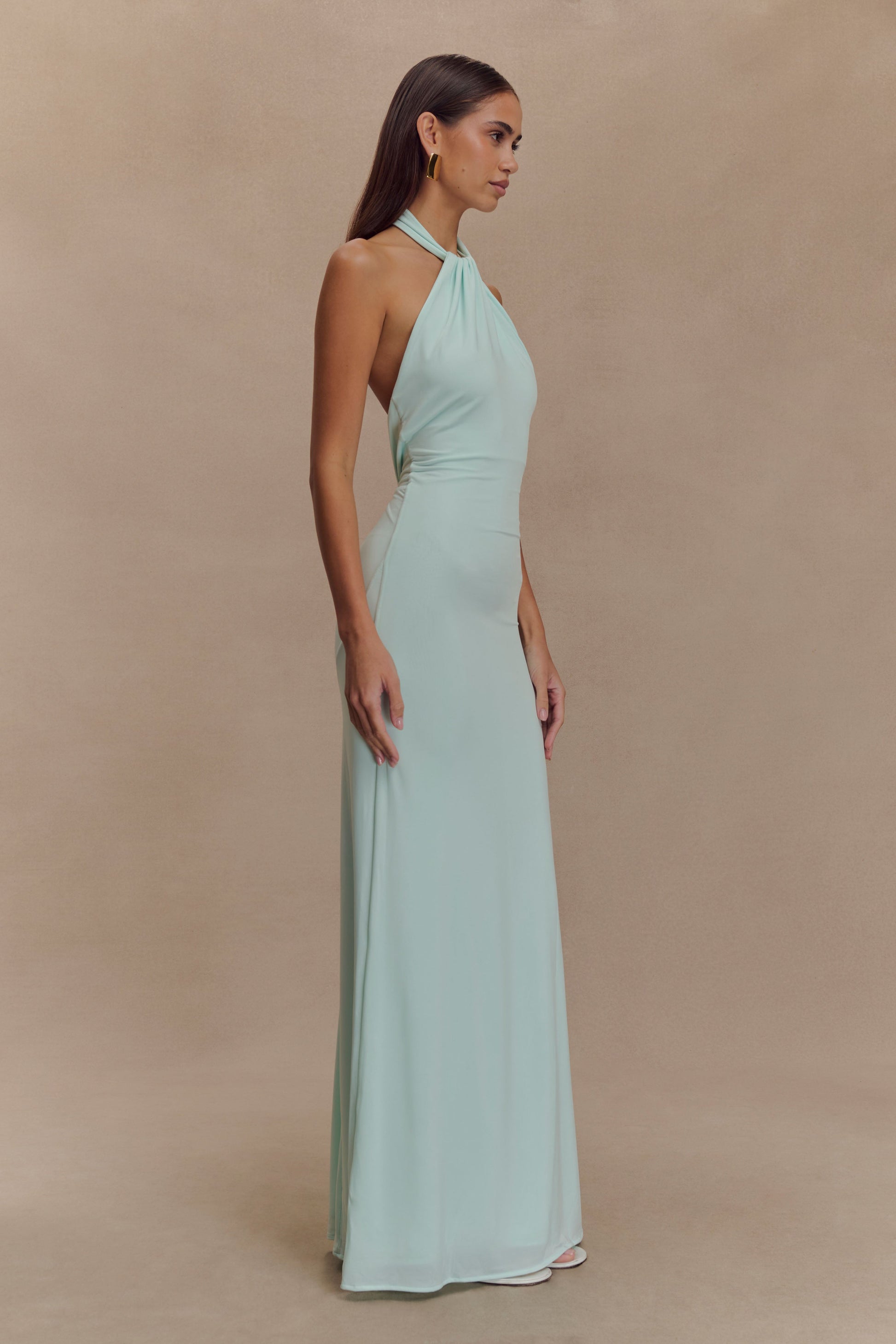 Elyna Slinky Halter Maxi Dress - Lagoon - View 5 | Shop Formal Dress