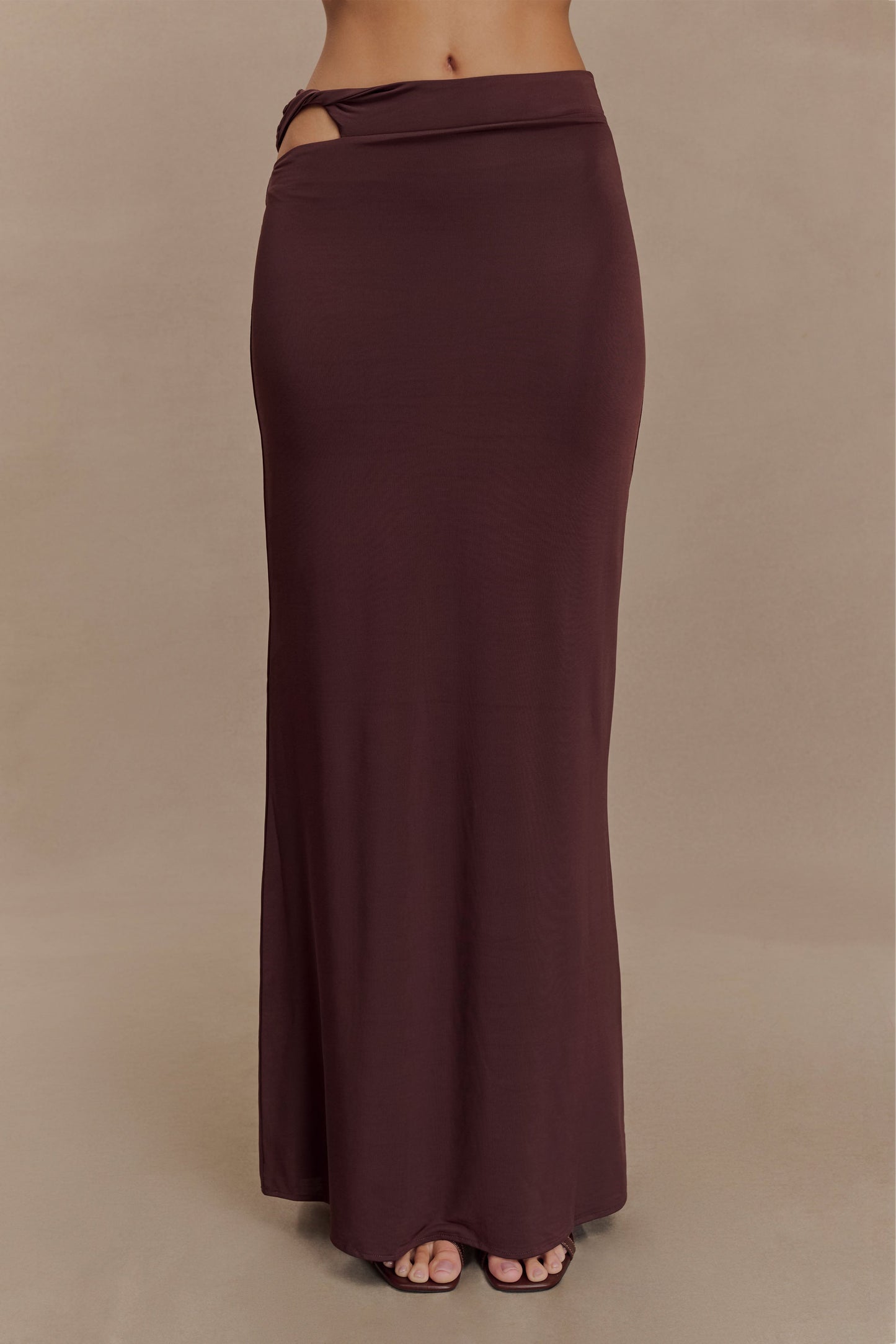 Haven Slinky Twist Midi Skirt - Chocolate