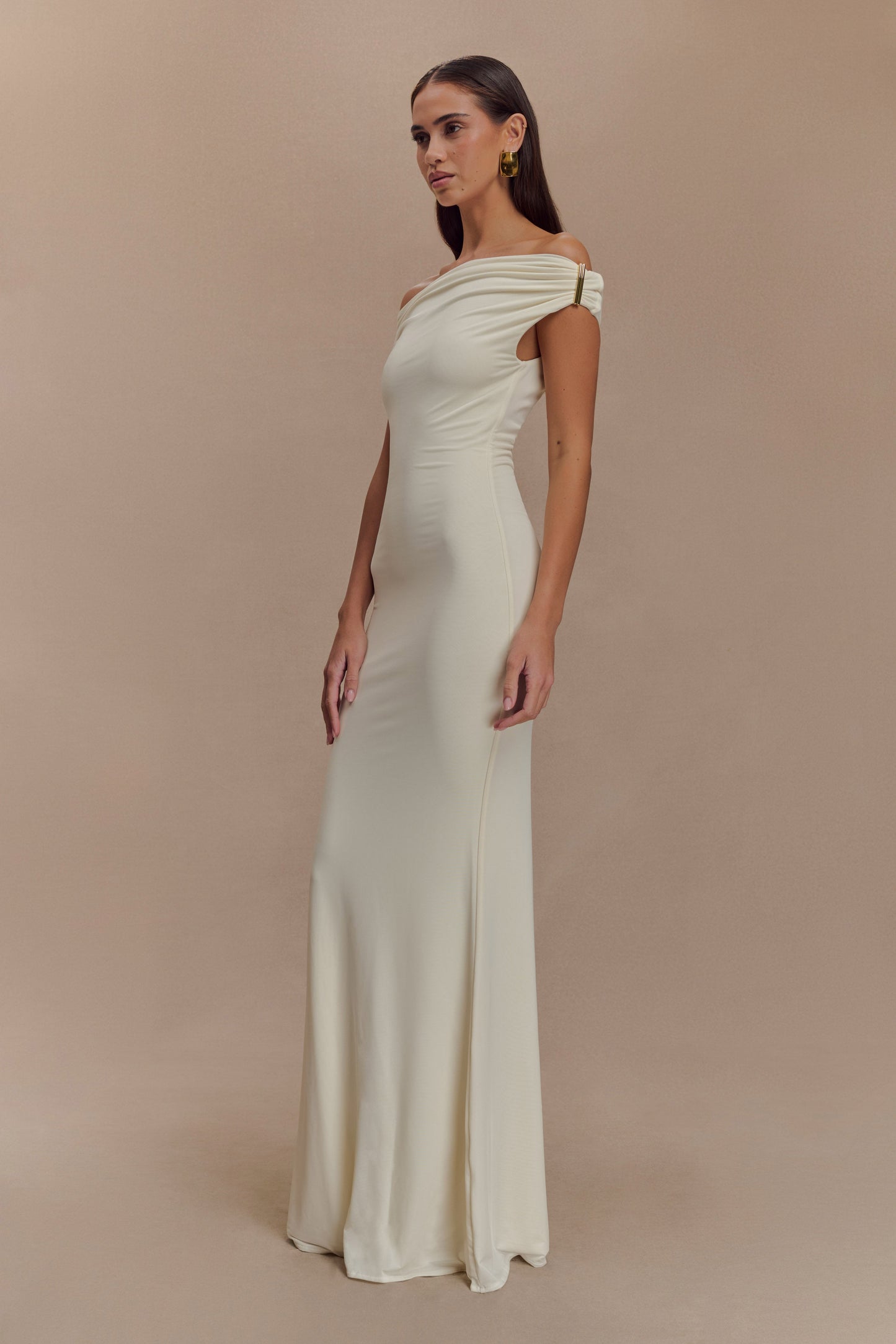 Kinsley Slinky Maxi Dress With Hardware - Ivory