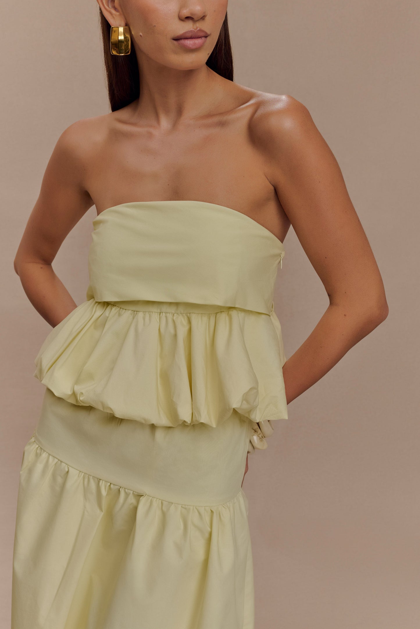 Amirah Strapless Bubble Crop Top - Lemon
