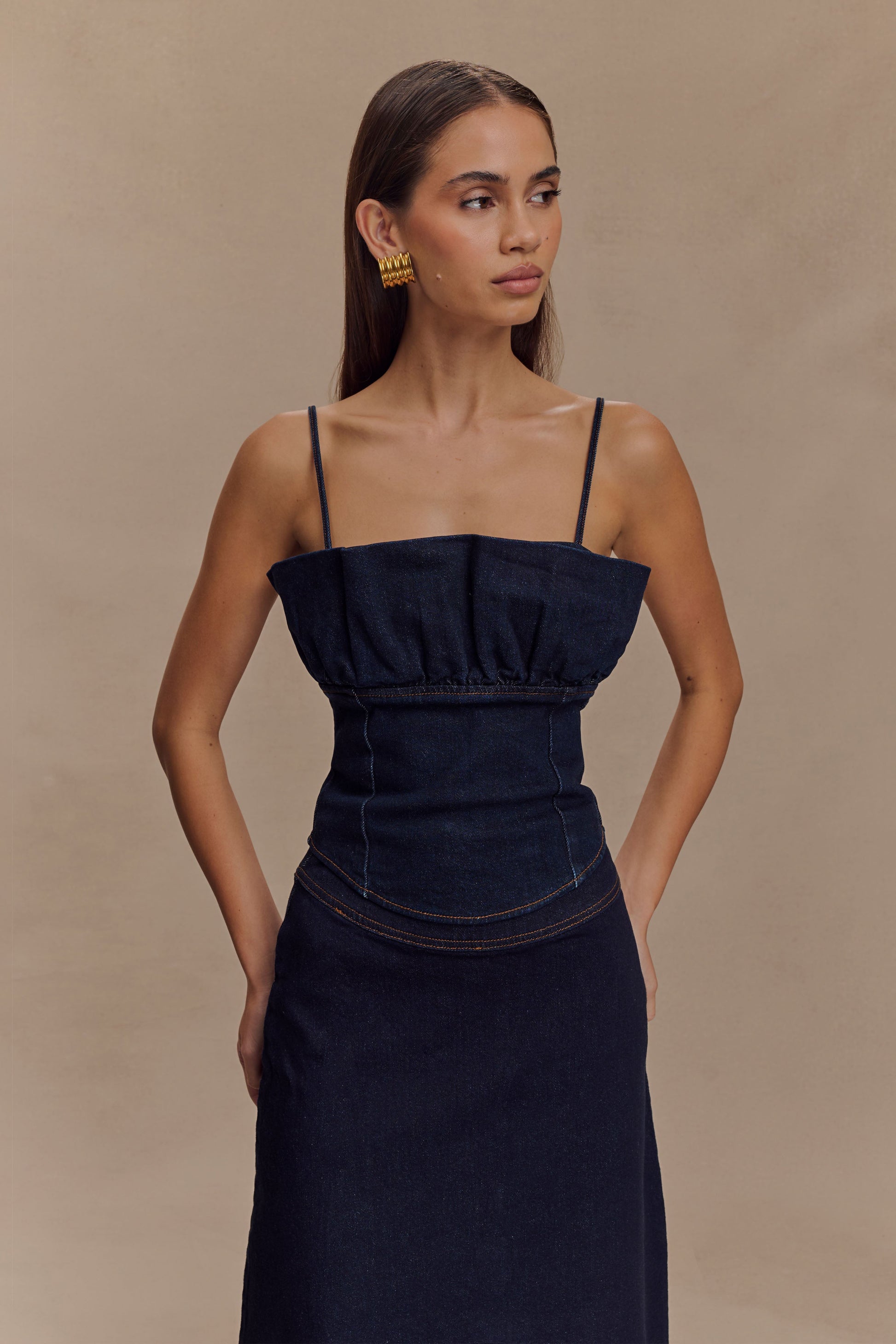 Collective Tops - Cecilia Denim Frill Corset - Indigo Blue secondary image