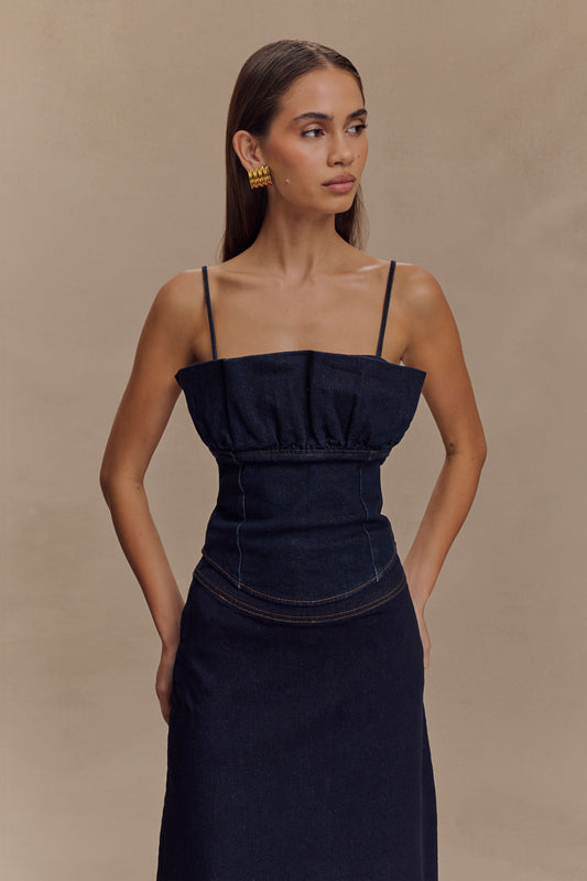 Collective Tops - Cecilia Denim Frill Corset - Indigo Blue featured image