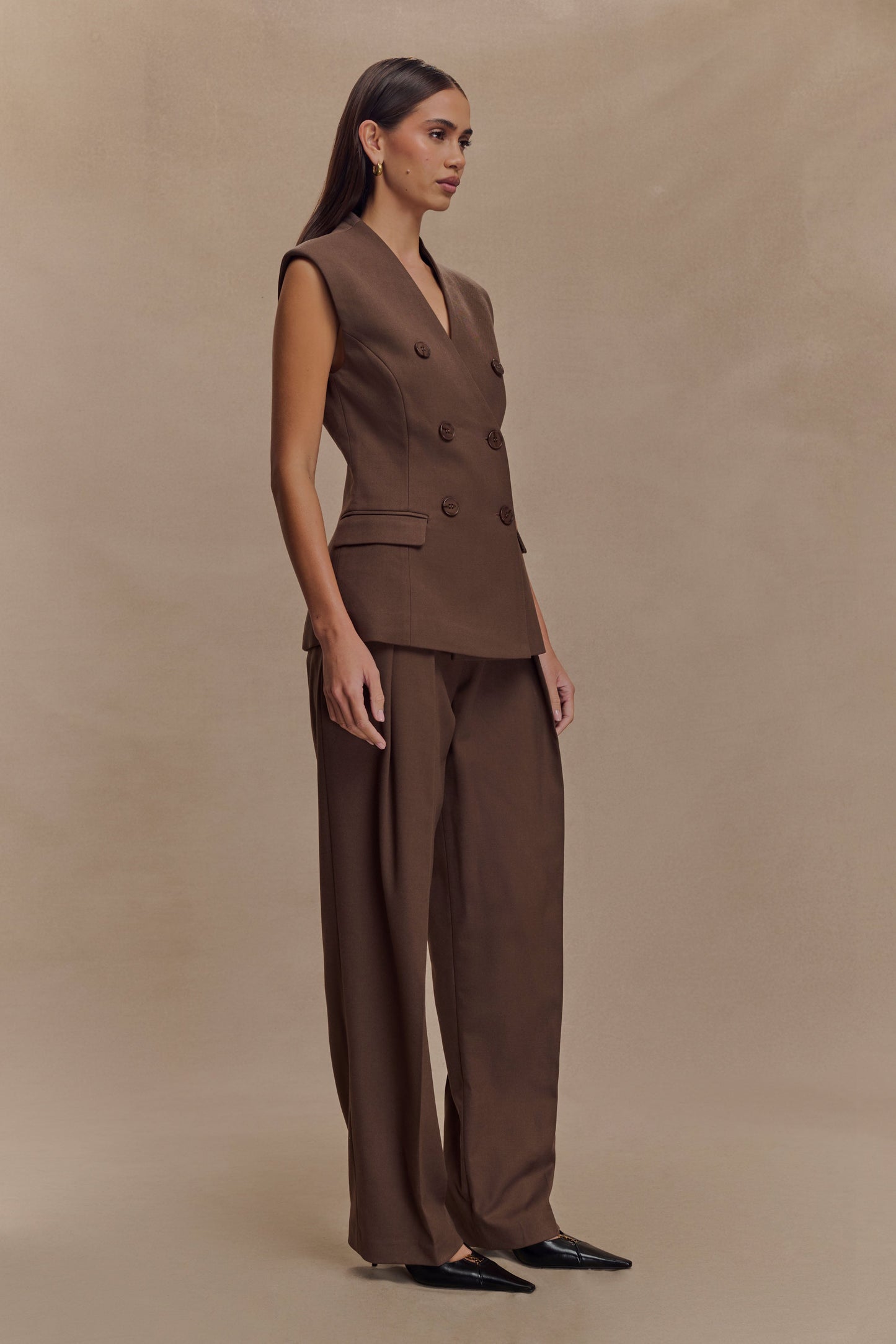 Penelope Pleated High Waisted Pants - Chocolate