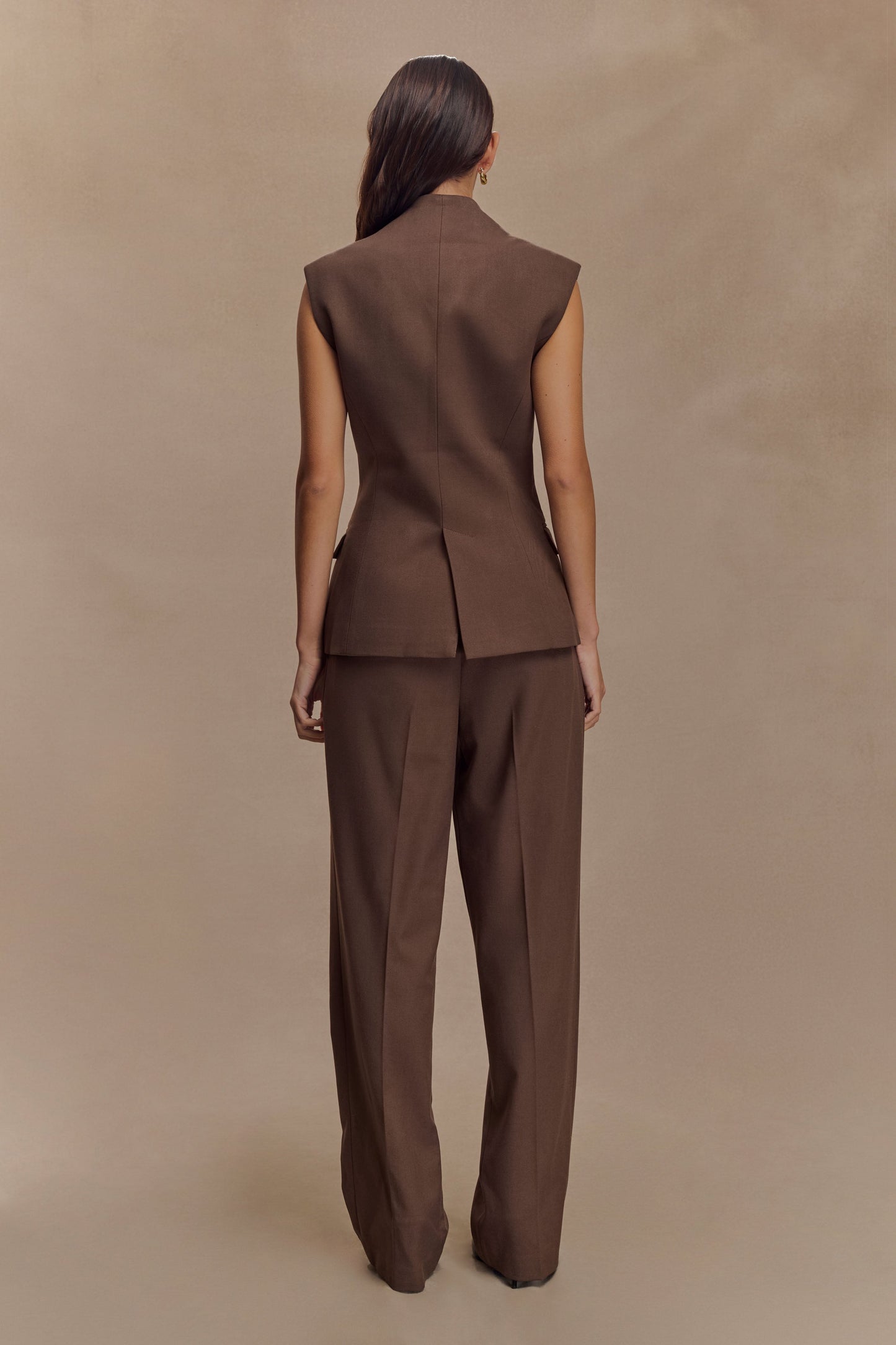 Penelope Suiting Sleeveless Blazer - Chocolate