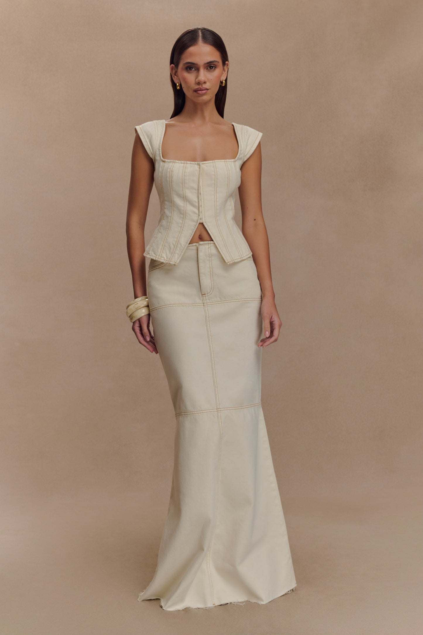 Loretta Denim Maxi Skirt - Ecru