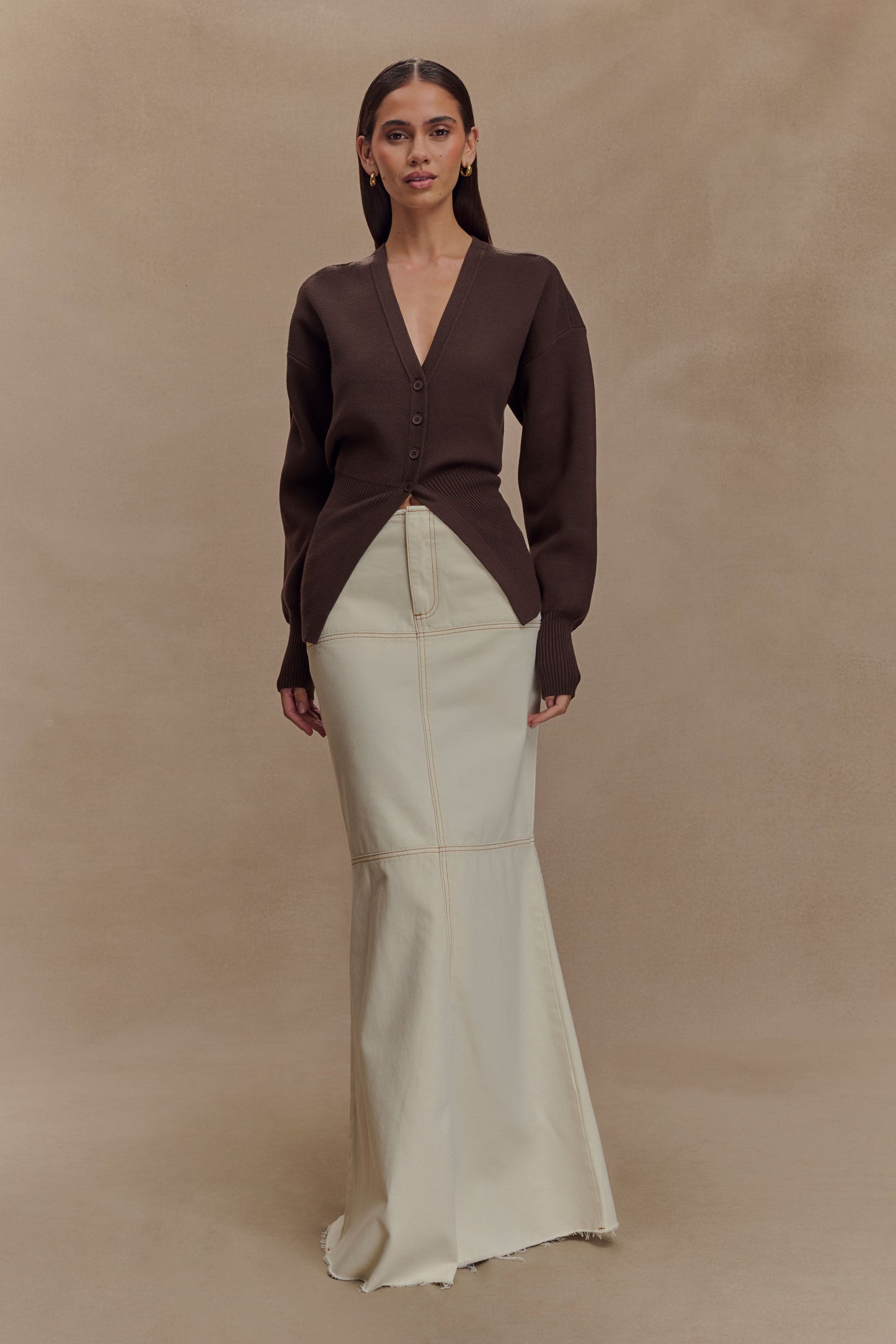 Alexia Buttoned Oversized Cardigan - Dark Chocolate