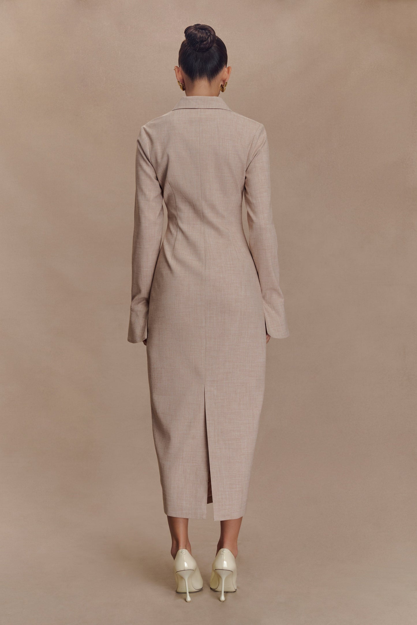 Dorian Fitted Shirt Midi Dress - Wheat Marle