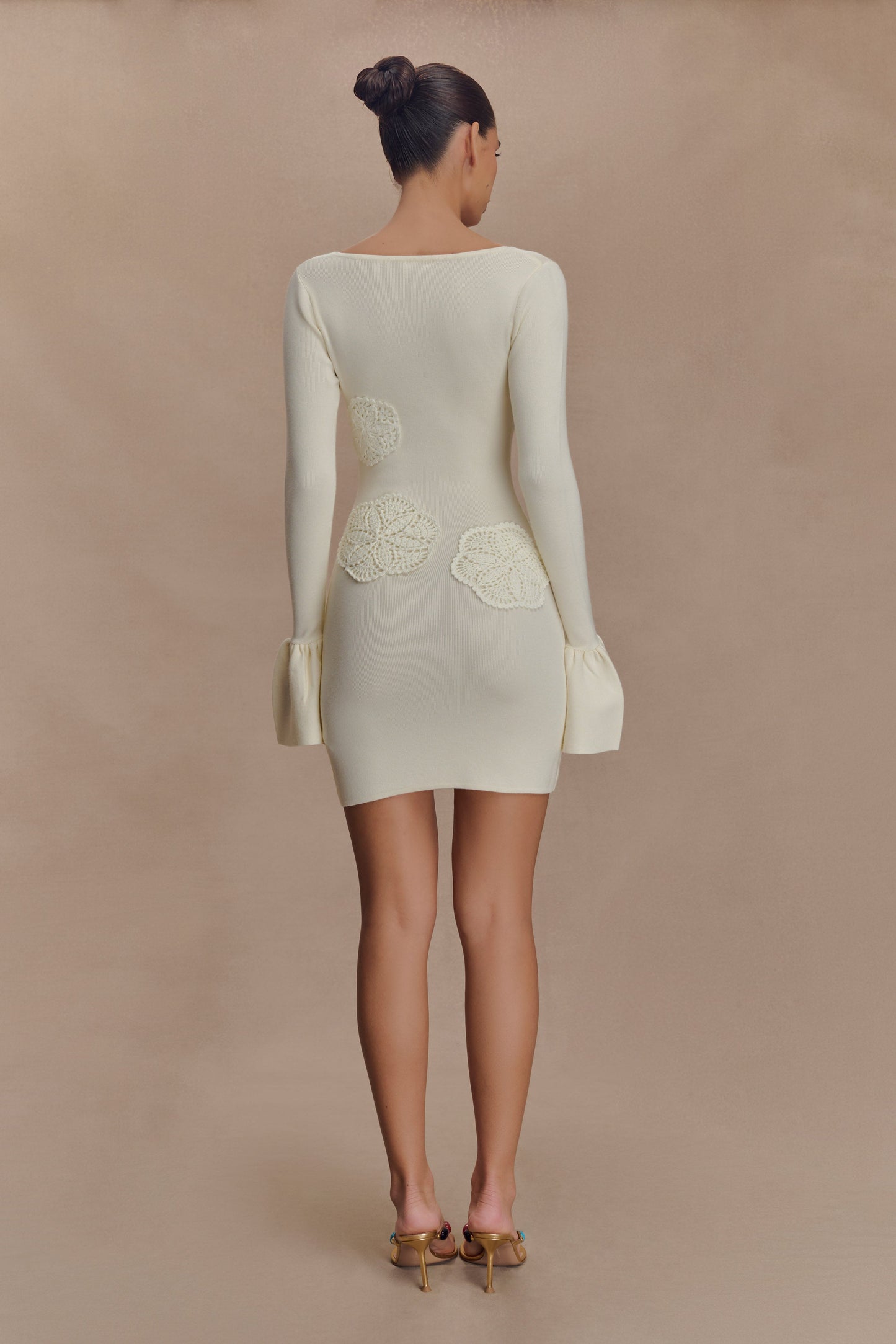 Amari Knit Crochet Knit Mini Dress - Ivory