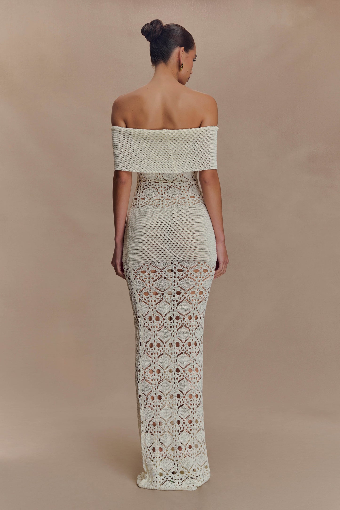 Solstice Off Shoulder Crochet Knit Maxi Dress - Ivory