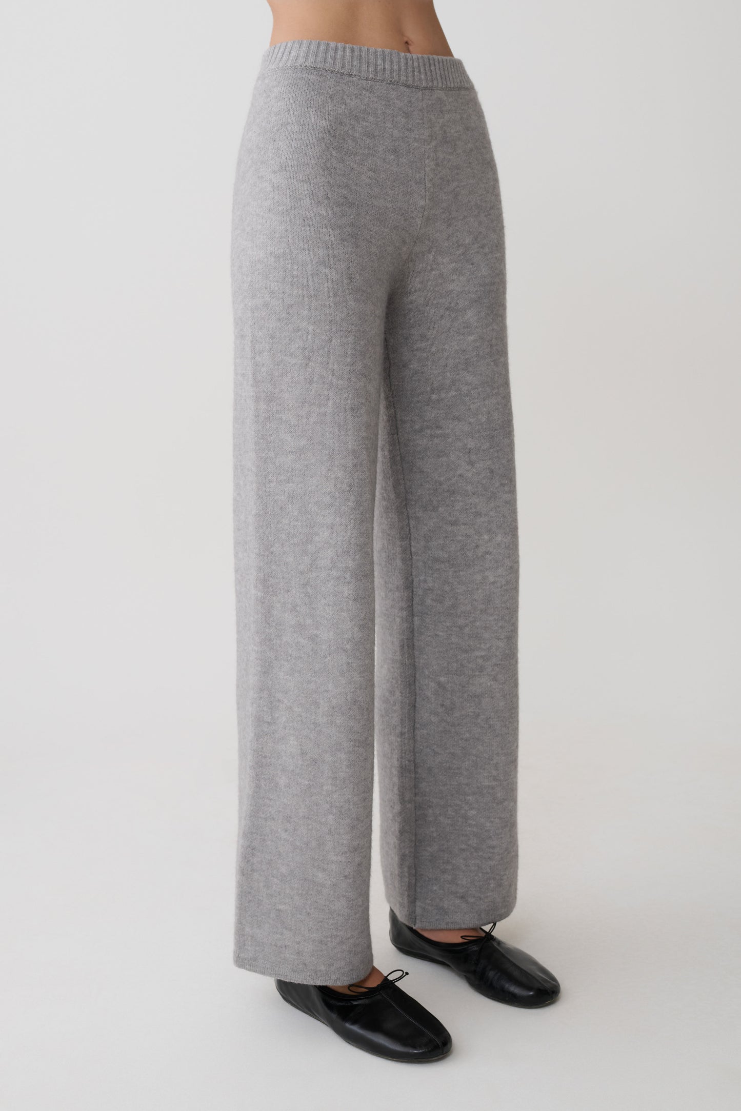 Evan Knit Wide Leg Pants - Grey Marle