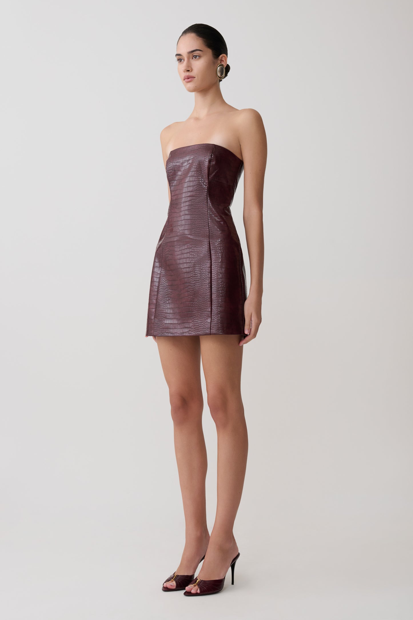 Anouk Faux Leather Strapless Mini Dress - Merlot