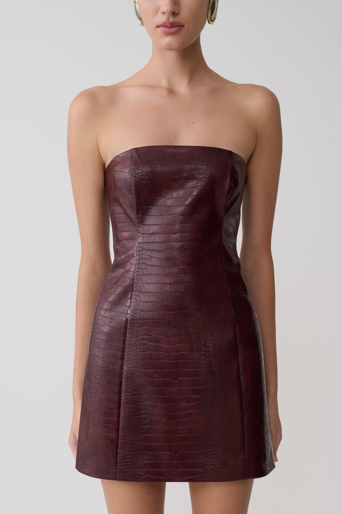 Anouk Faux Leather Strapless Mini Dress - Merlot