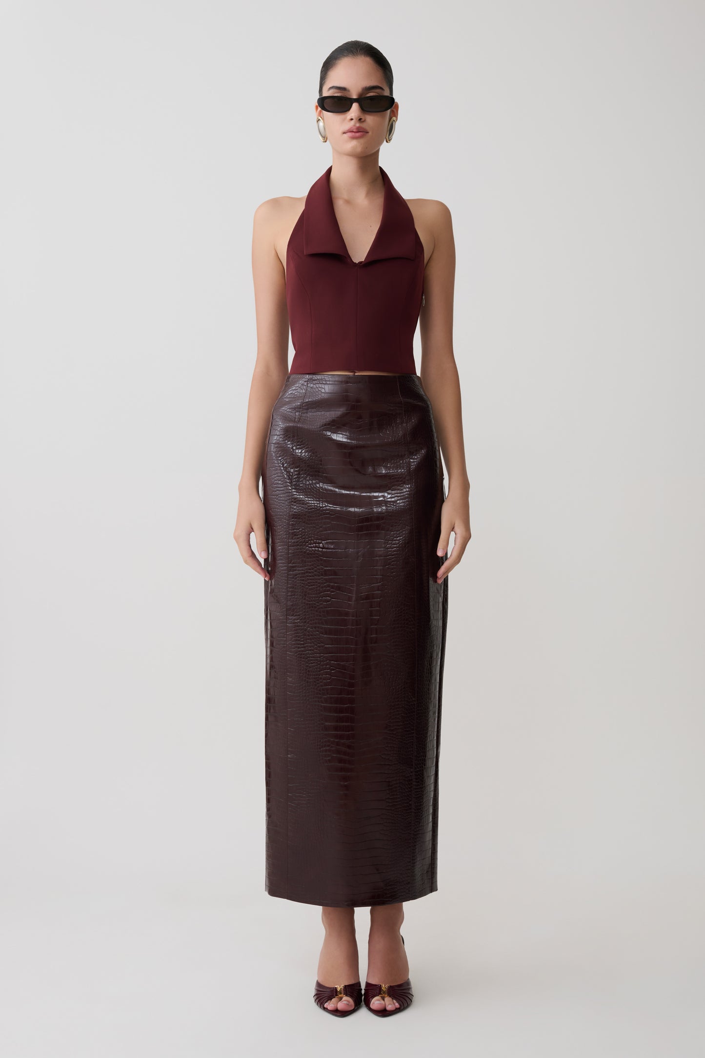 Calla Collared Sleeveless Halter Top - Merlot