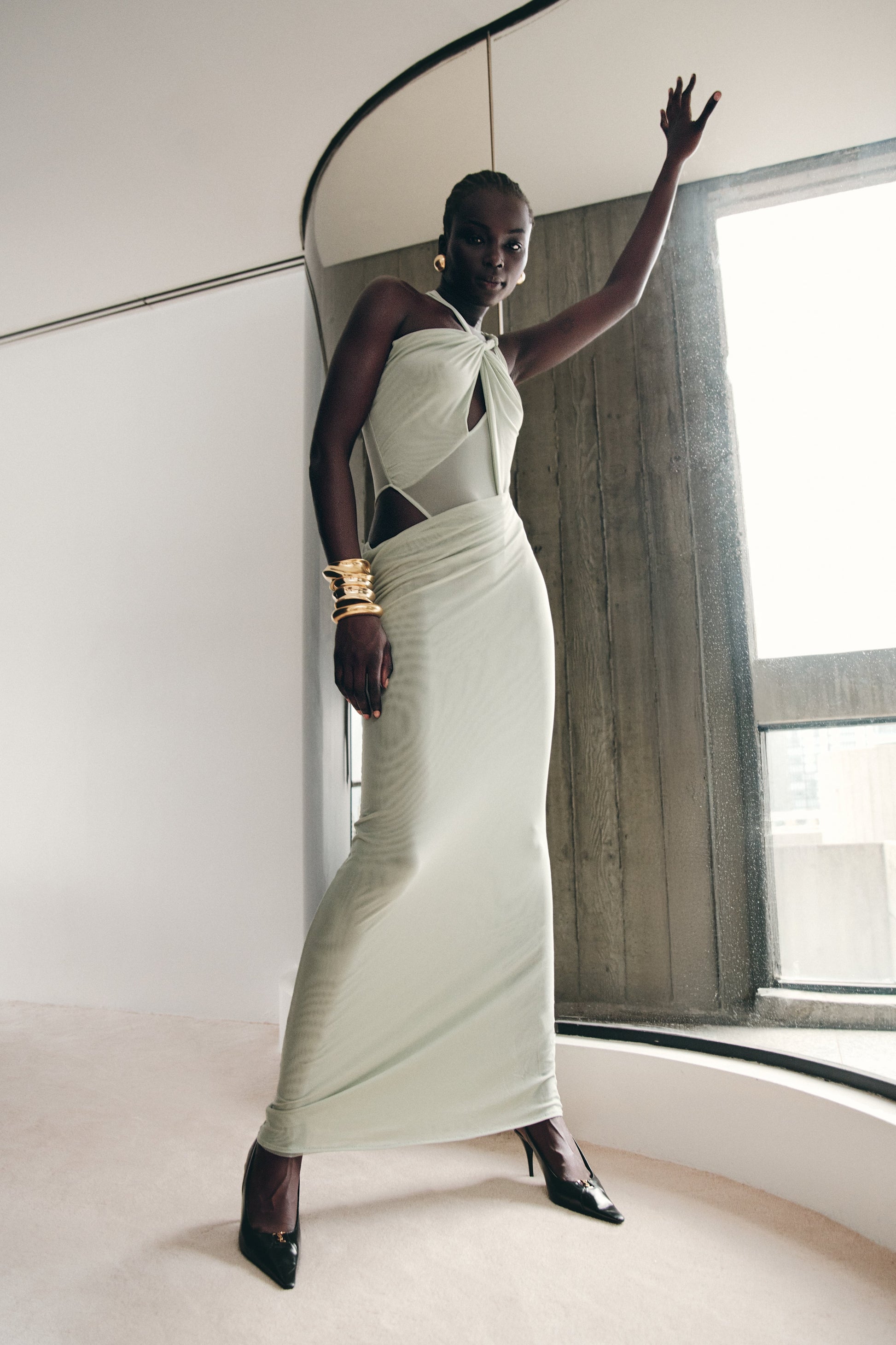 Edwina Knotted Mesh Maxi Dress - Sage - View 2 | Shop Formal Dress