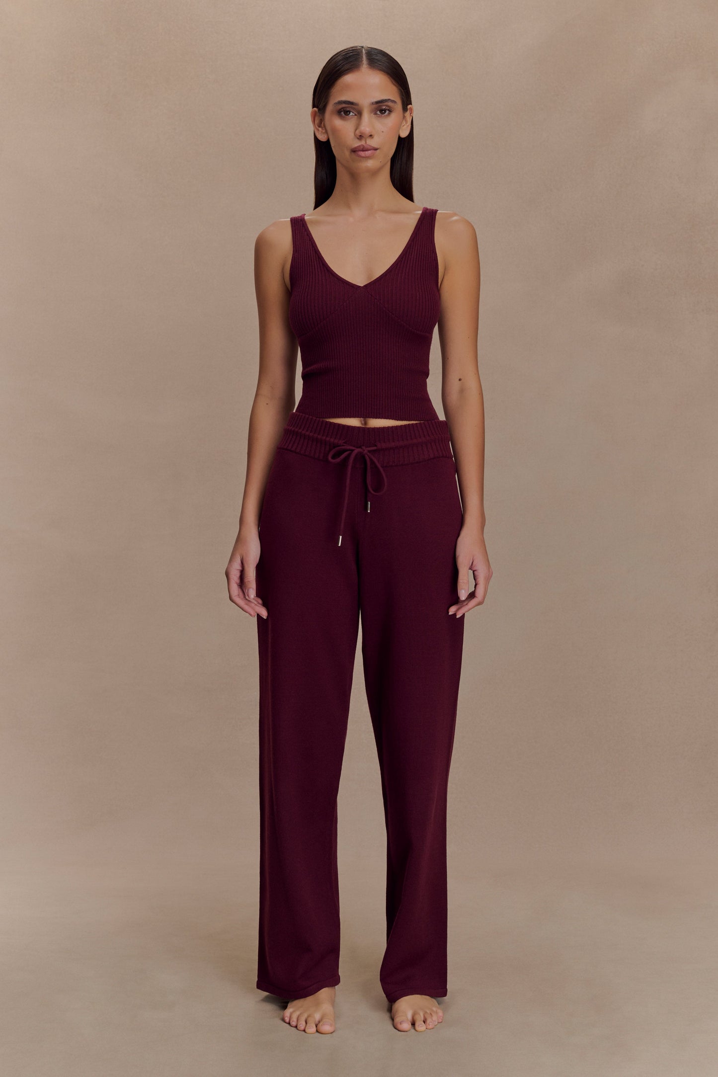 Natalya Knit Wide Leg Pants - Merlot