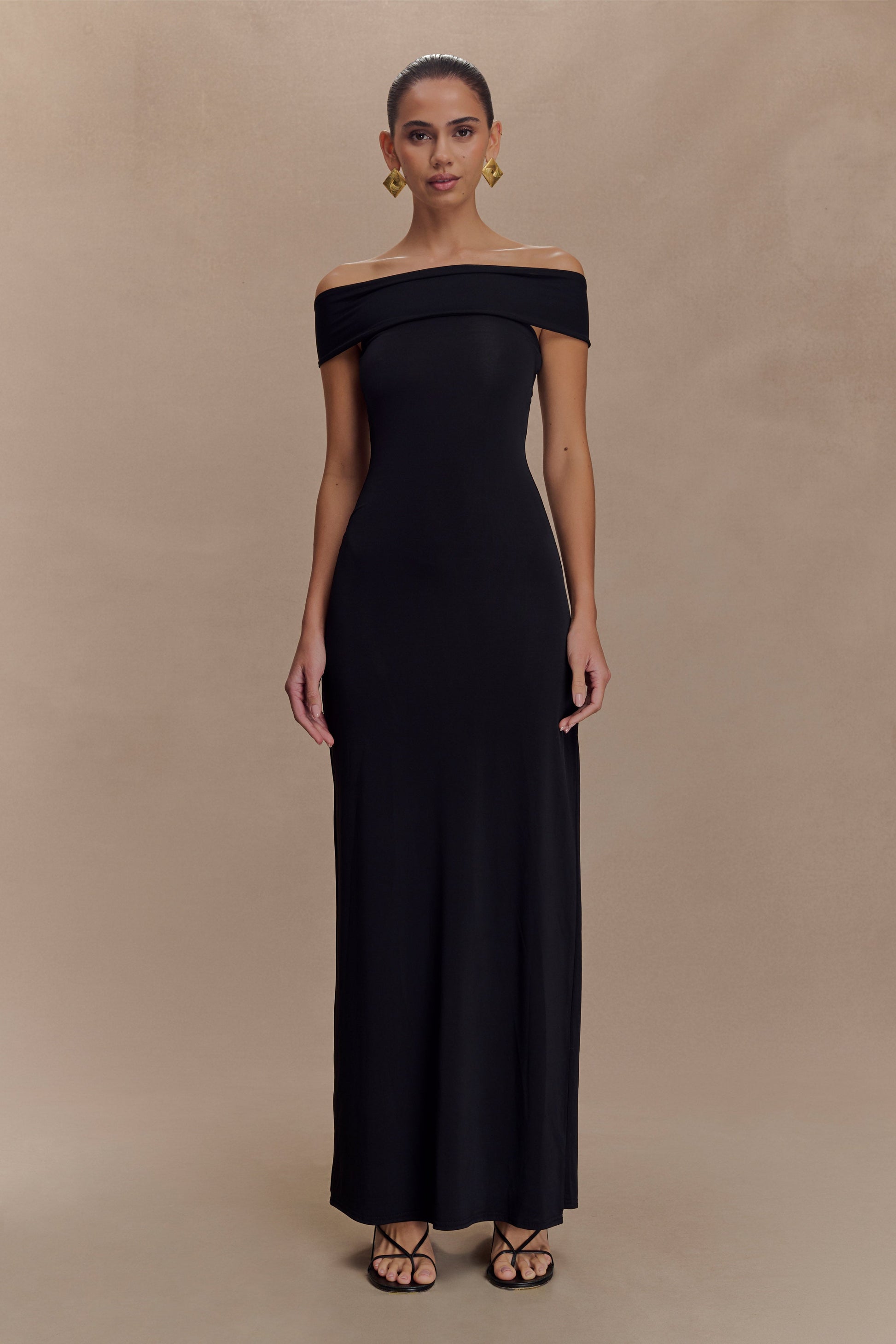 Aurora Slinky And Mesh Split Maxi Dress - Black - View 2 | Shop Formal Dress