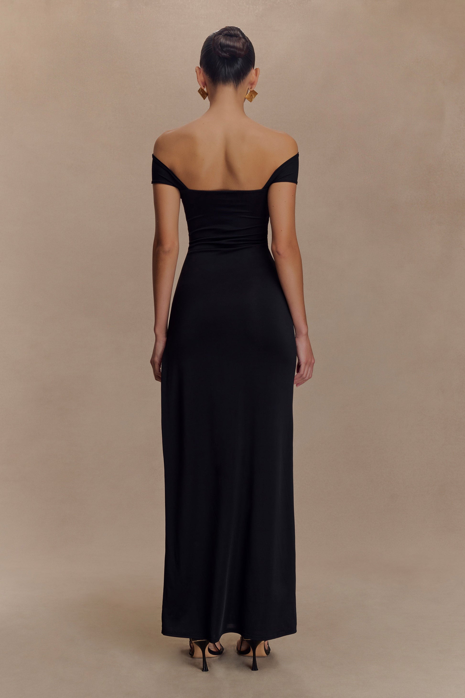 Aurora Slinky And Mesh Split Maxi Dress - Black - View 3 | Shop Formal Dress