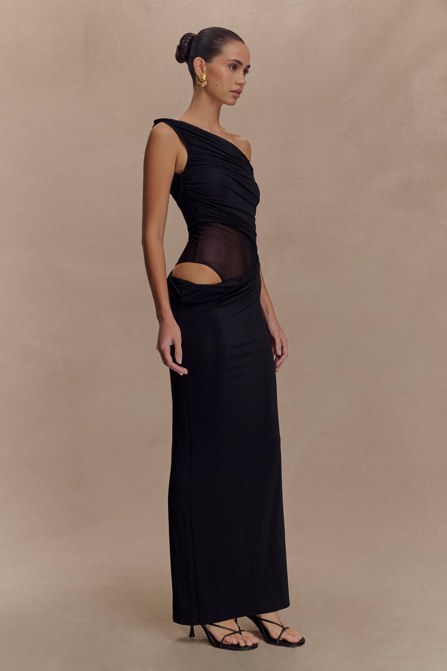 Callen One Shoulder Slinky Maxi Dress - Black