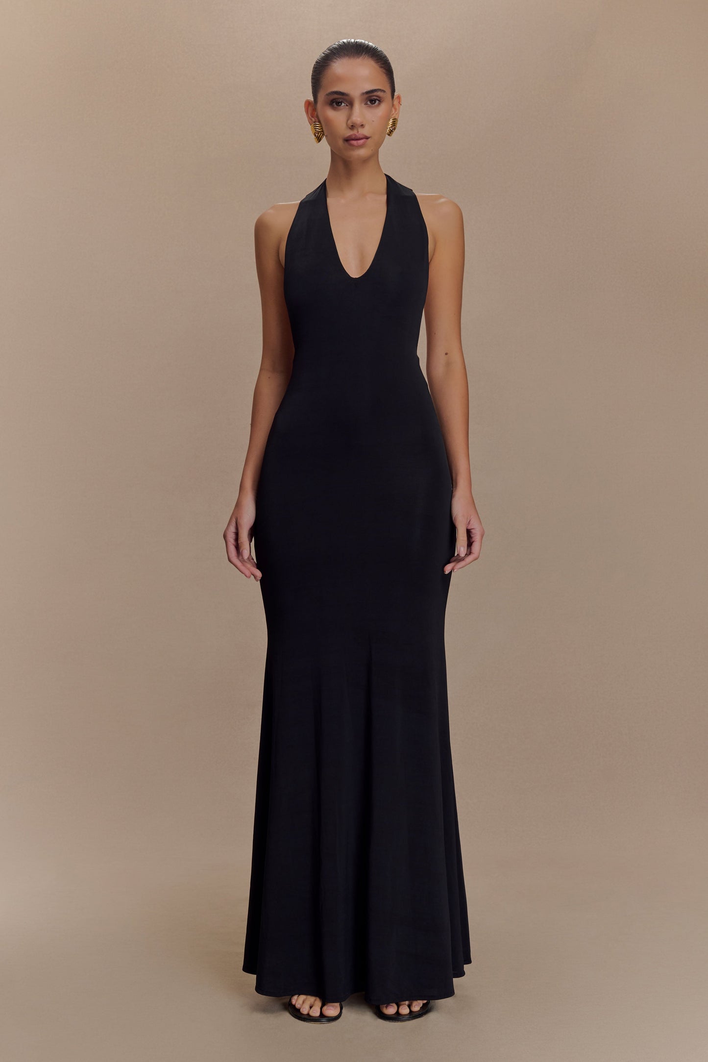 Elke Slinky V Neck Maxi Dress - Black