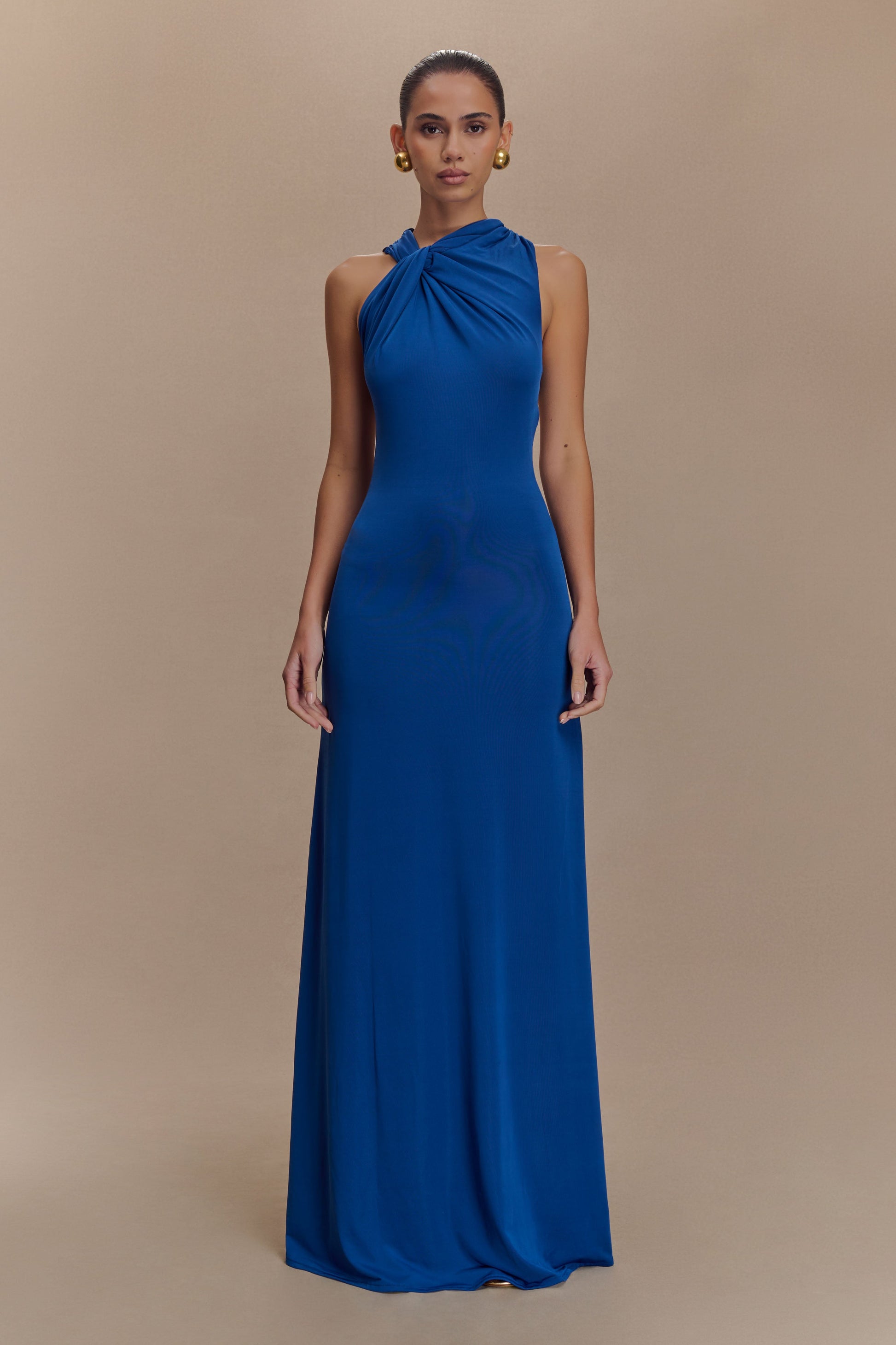 Collective Dress - Marlee Asymmetrical Slinky Maxi Dress - Cobalt image 3