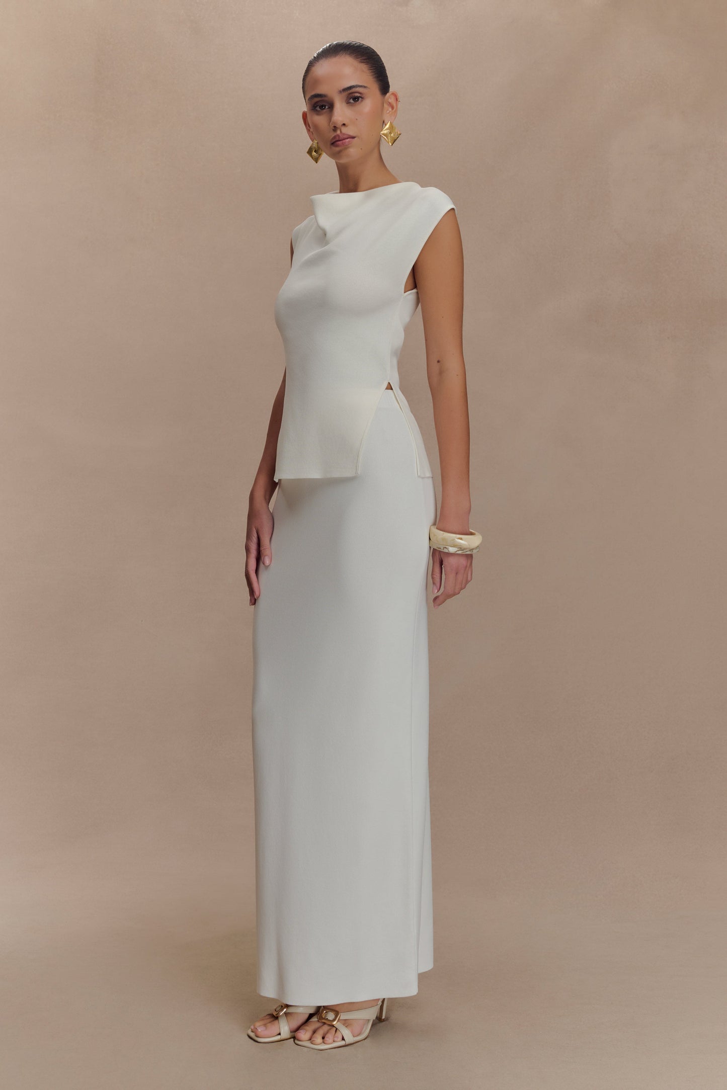 Francisca Mid Rise Knit Maxi Skirt - White