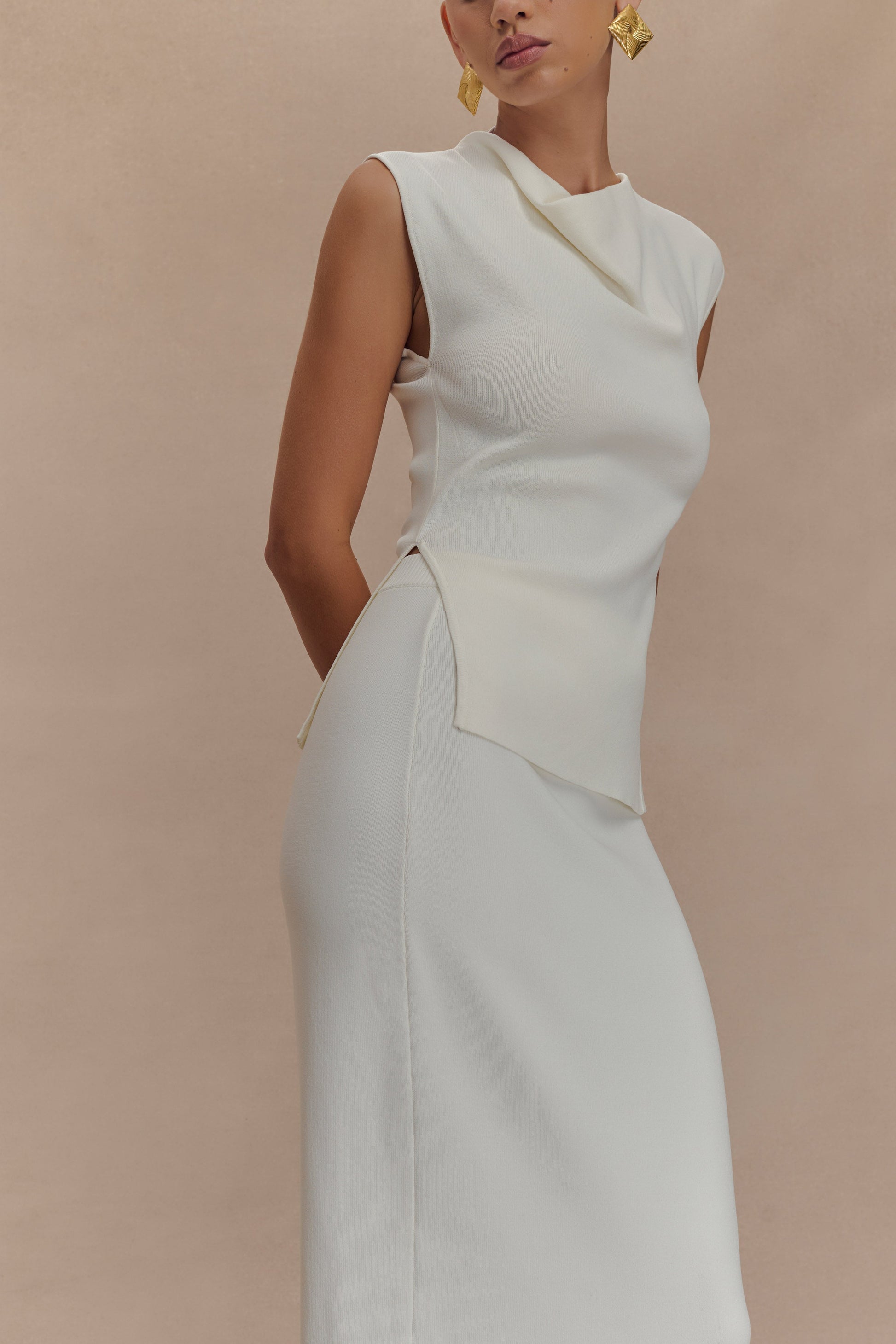 Collective Tops - Francisca Cowl Neck Knit Top - White fourth image