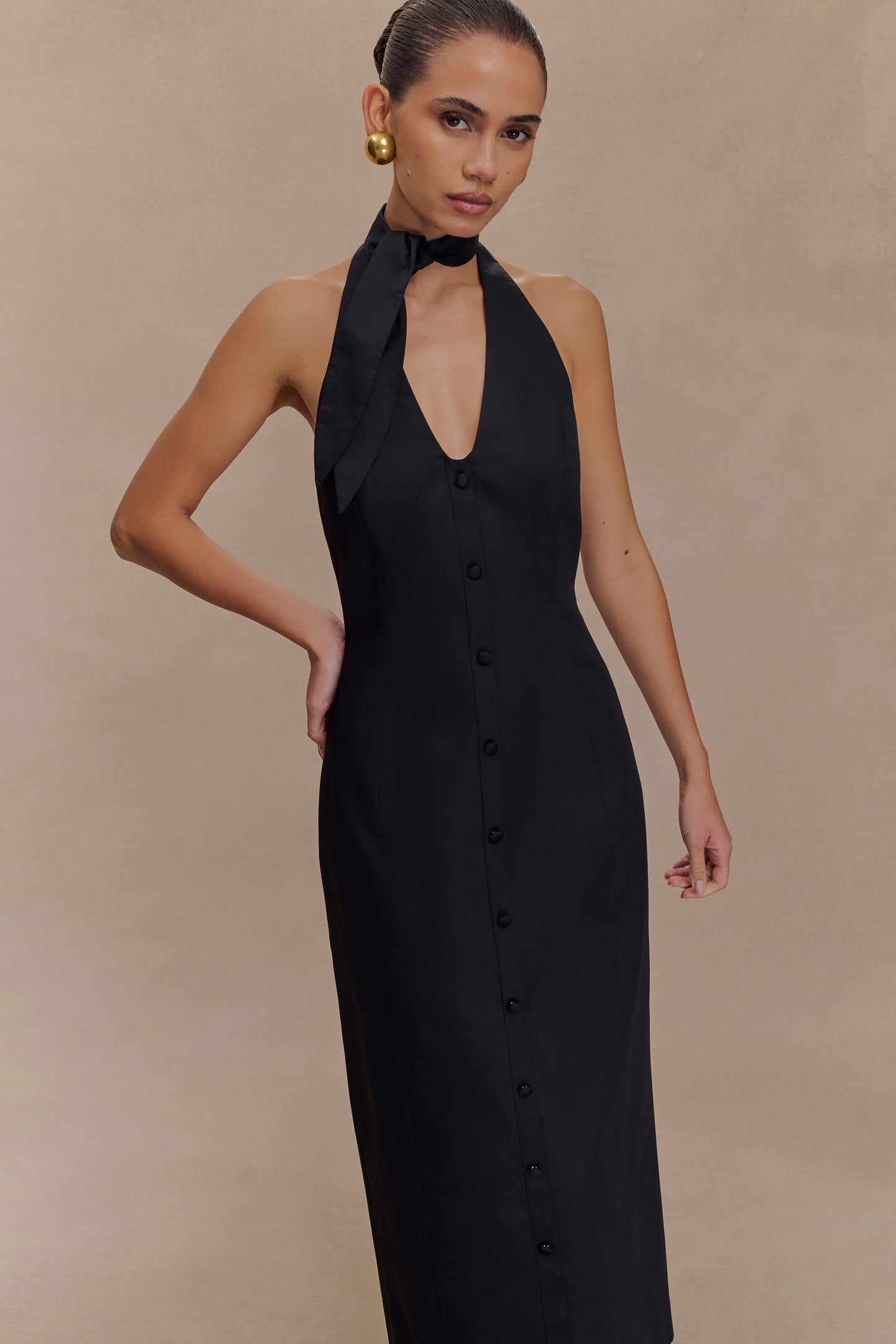 Simona Halter Neck Midi Dress - Black